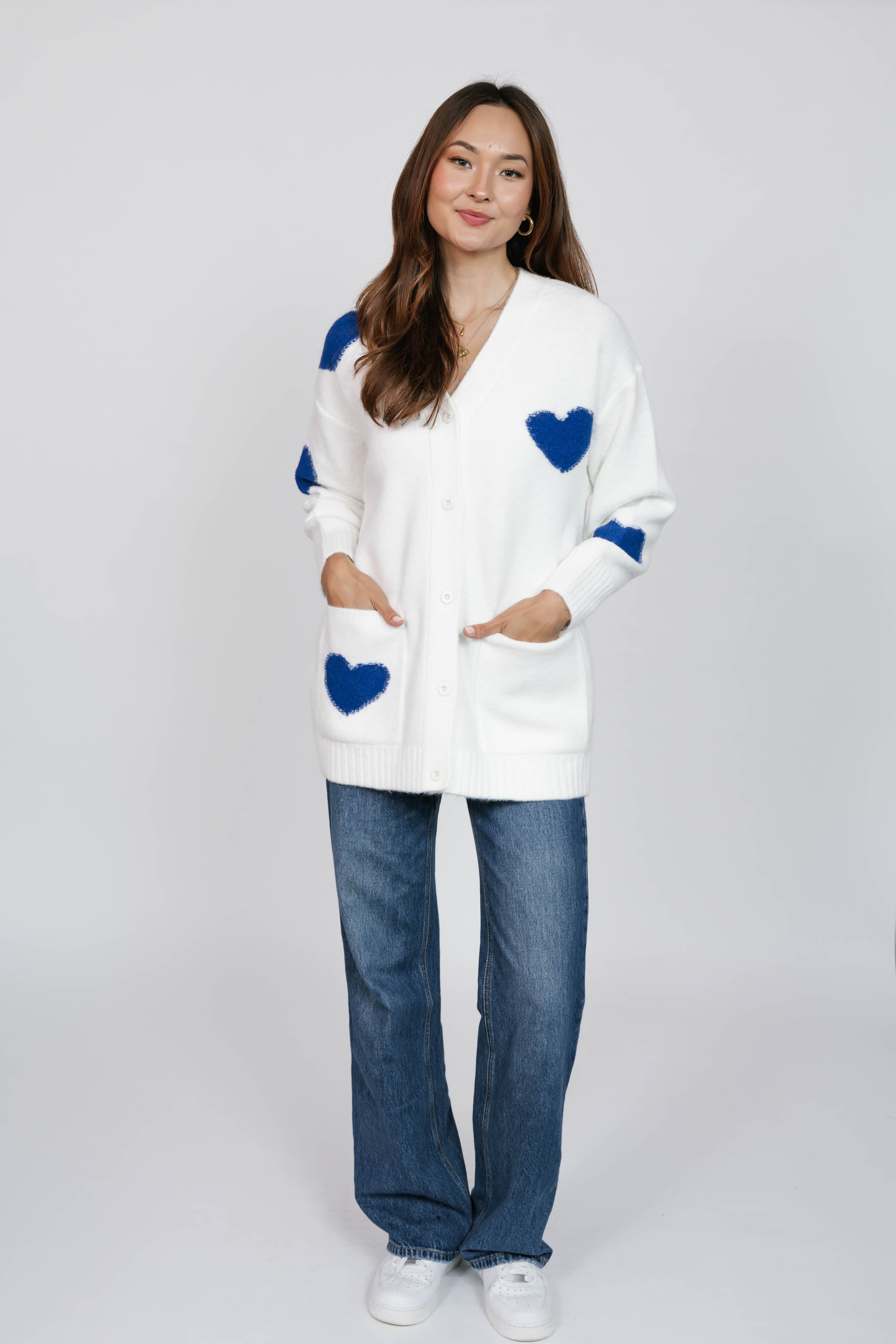 Adora Cardigan in Cream/Blue Combo