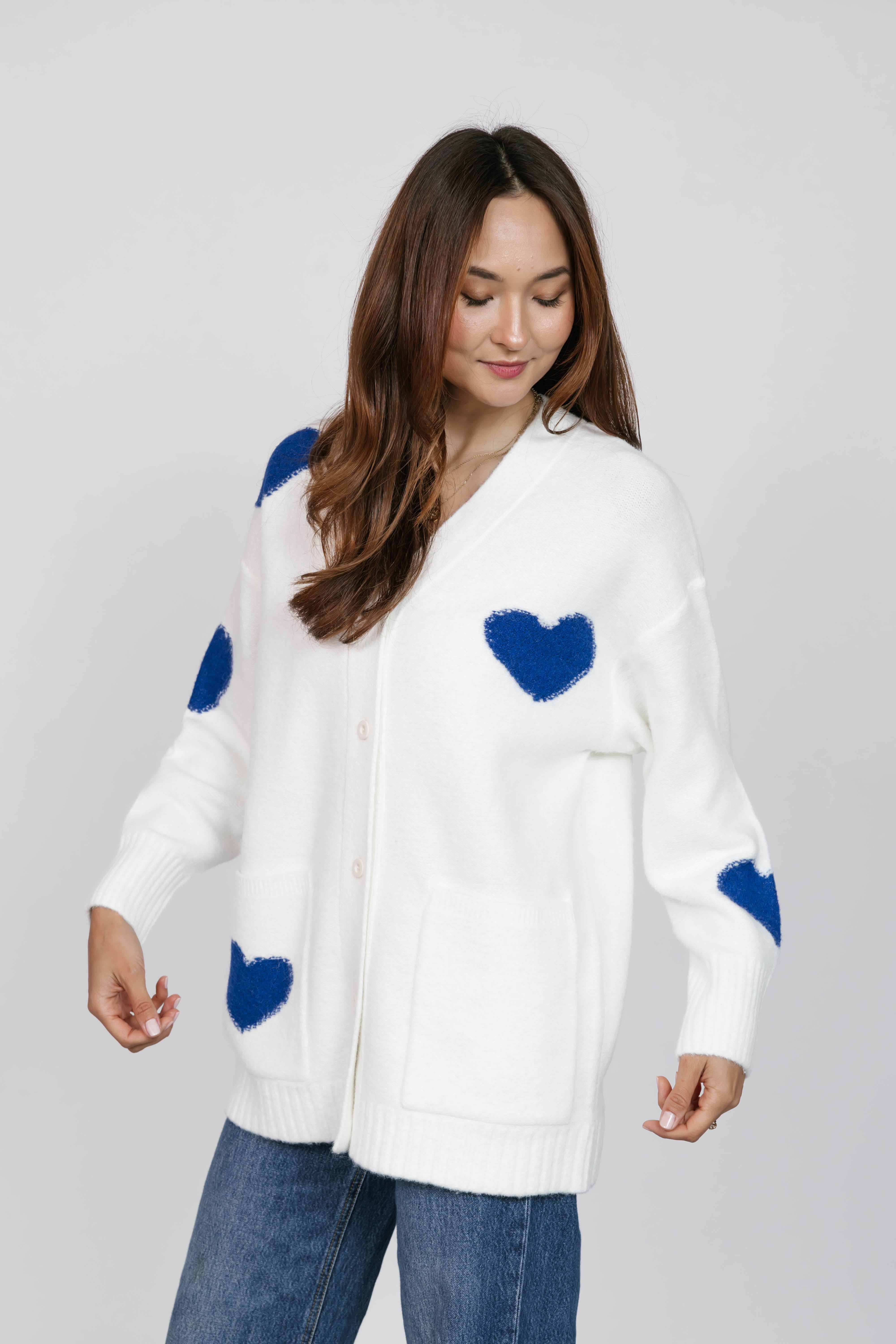 Adora Cardigan in Cream/Blue Combo