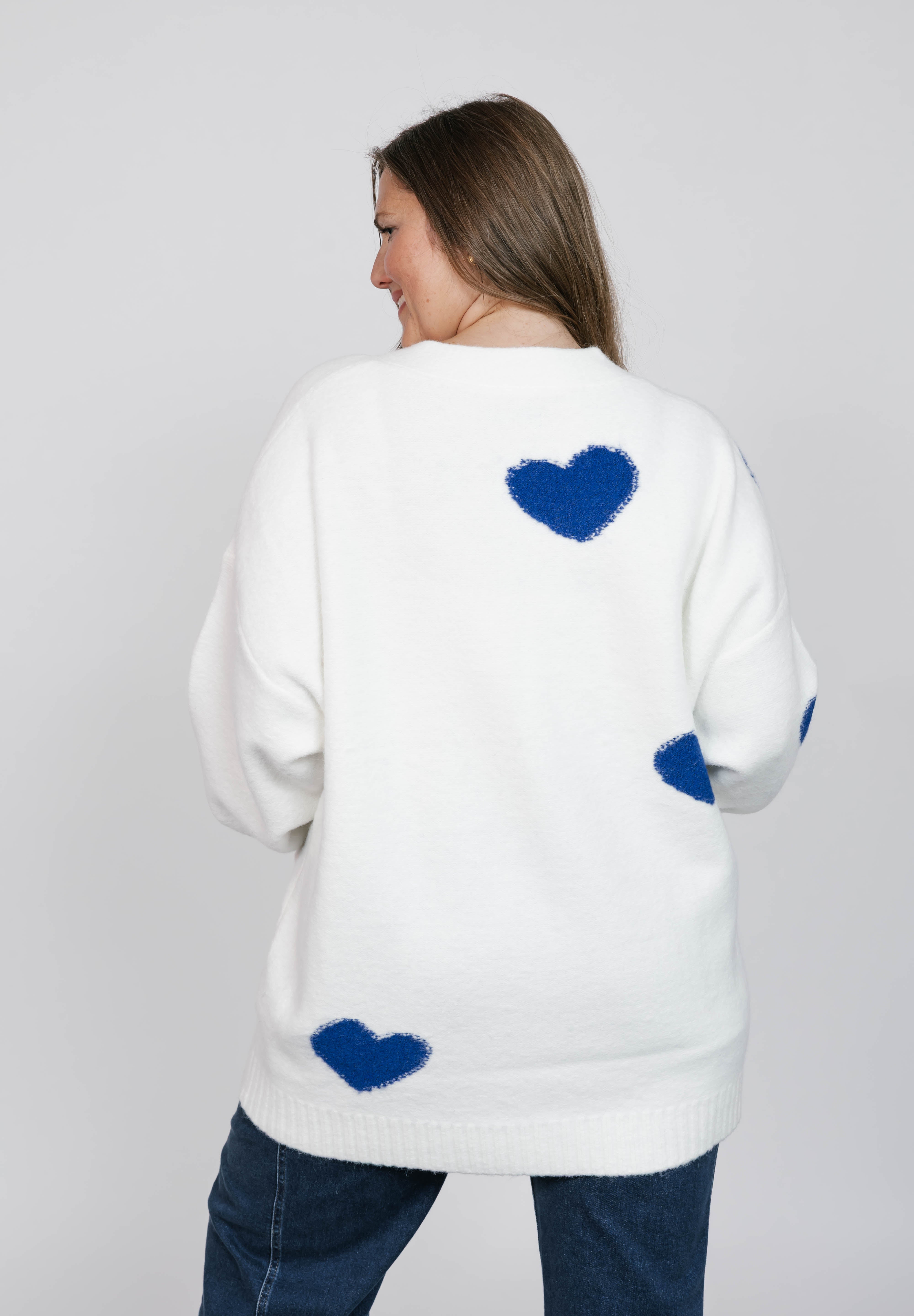 Adora Cardigan in Cream/Blue Combo