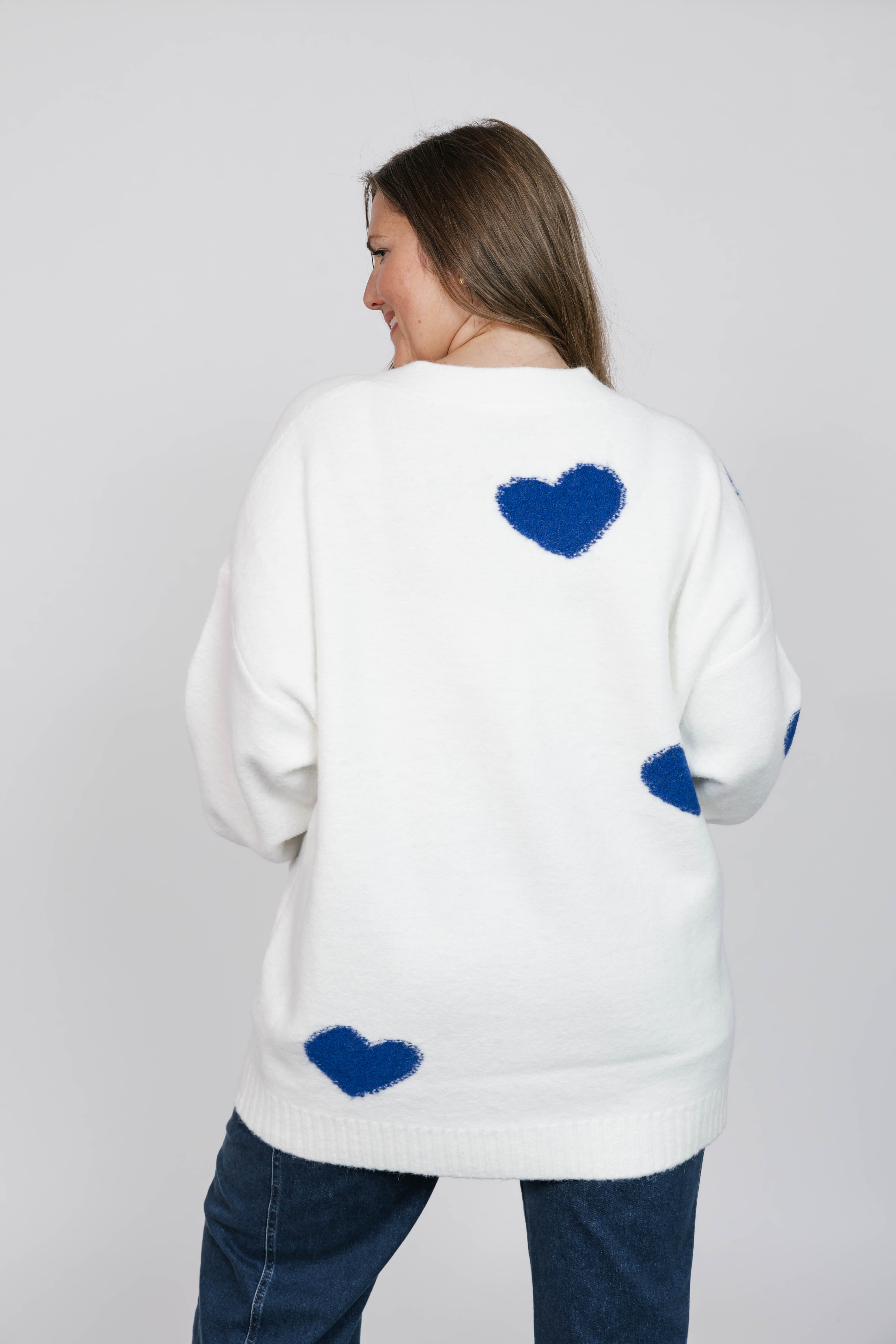 Adora Cardigan in Cream/Blue Combo