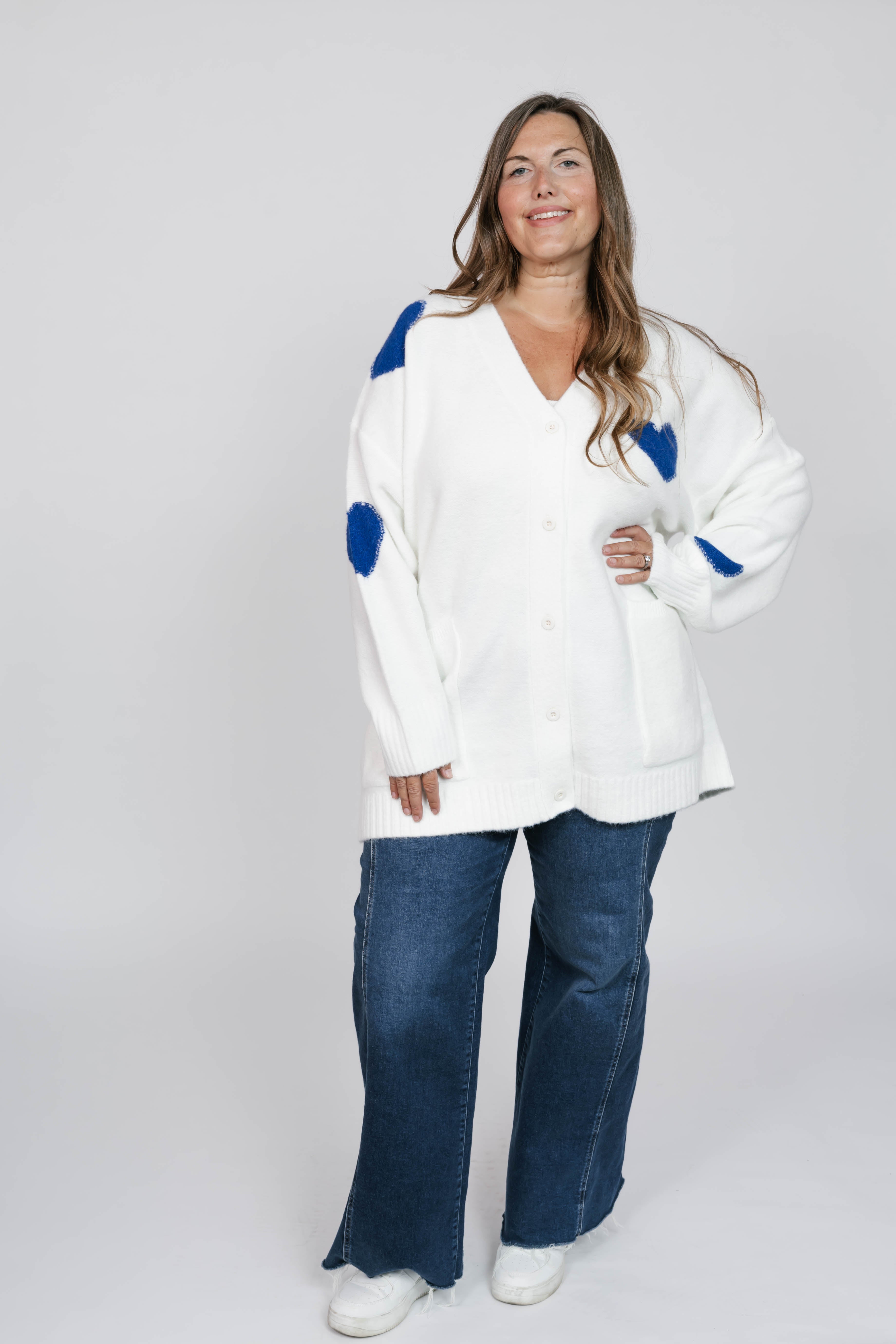 Adora Cardigan in Cream/Blue Combo