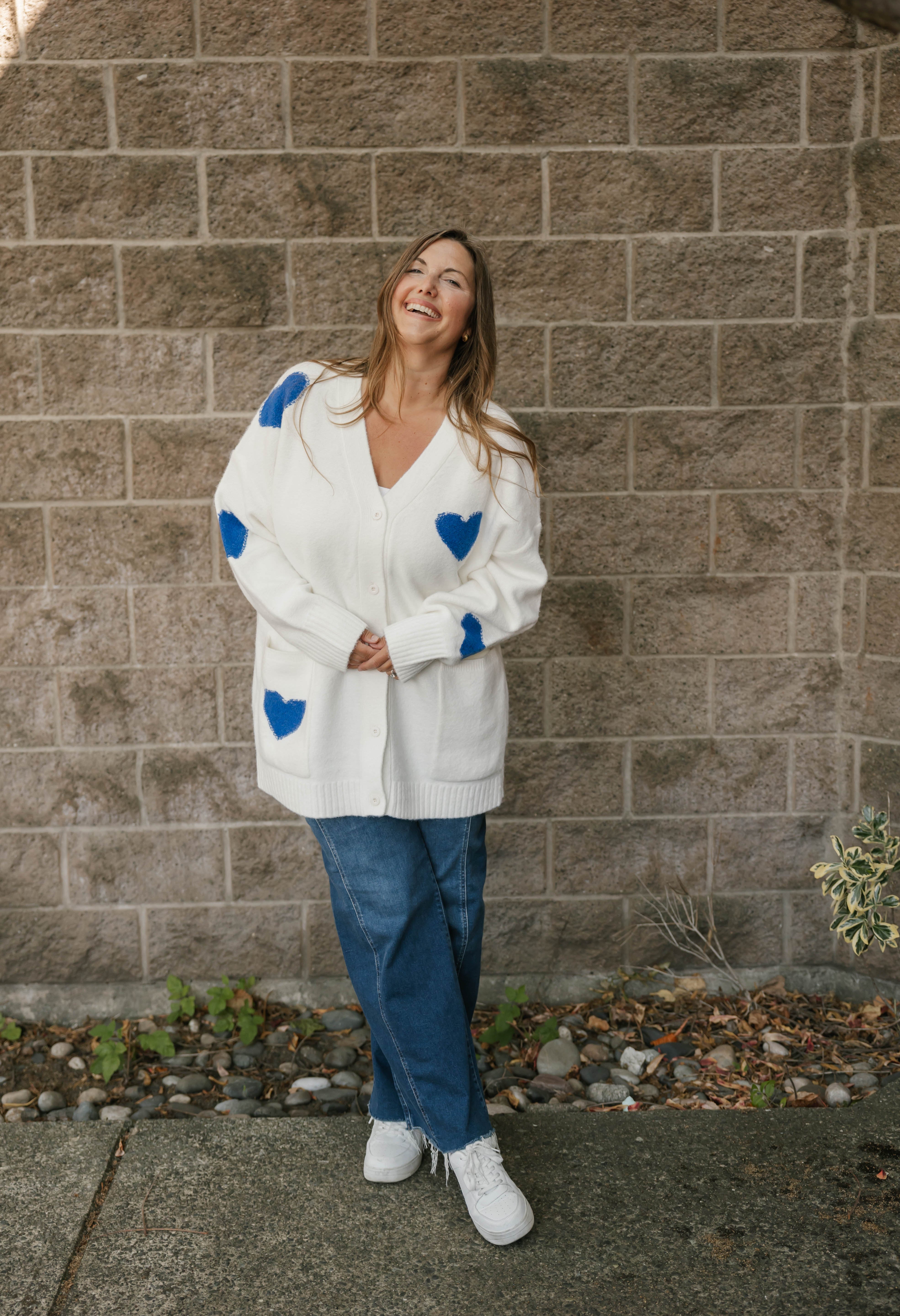 Adora Cardigan in Cream/Blue Combo
