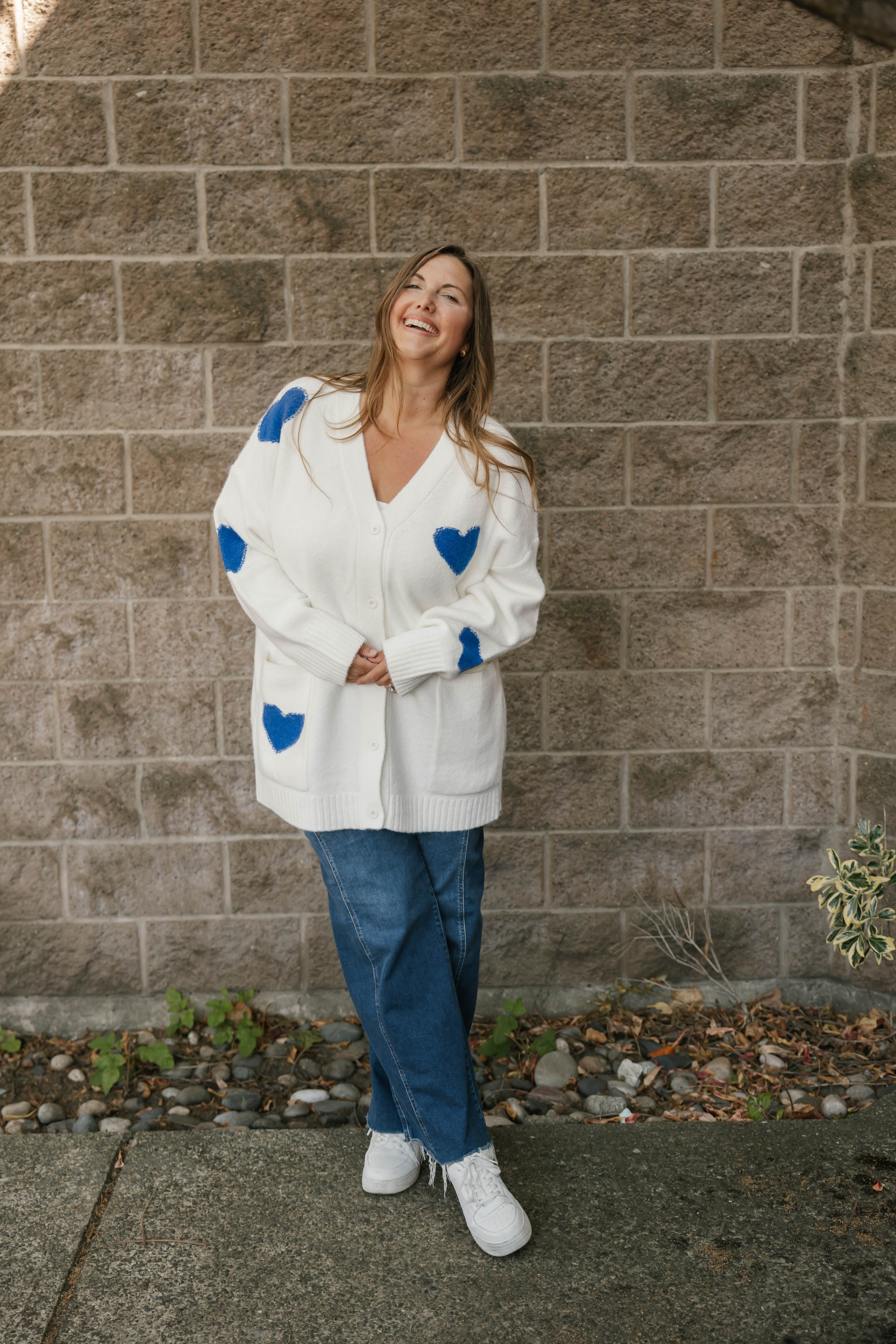 Adora Cardigan in Cream/Blue Combo
