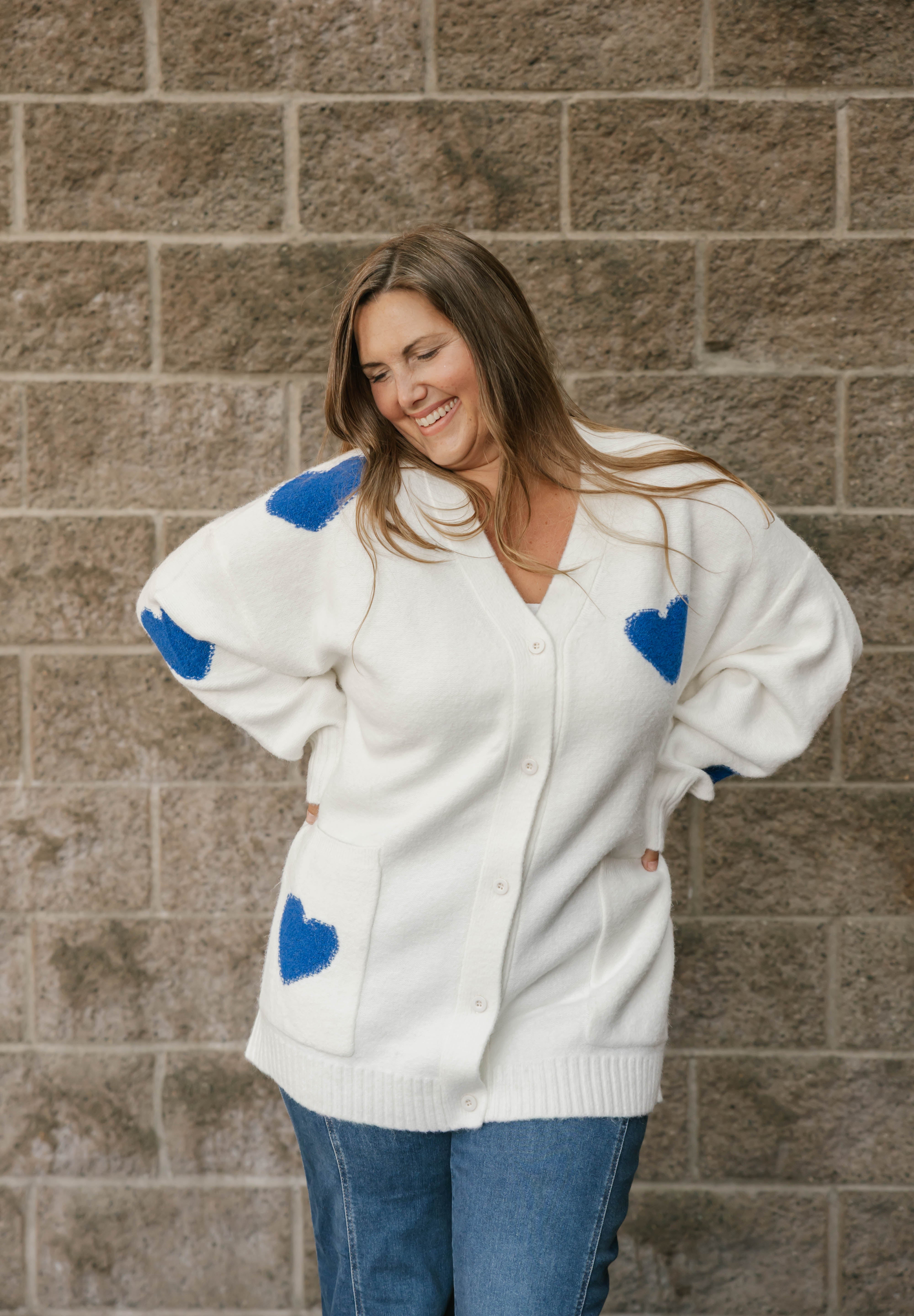 Adora Cardigan in Cream/Blue Combo