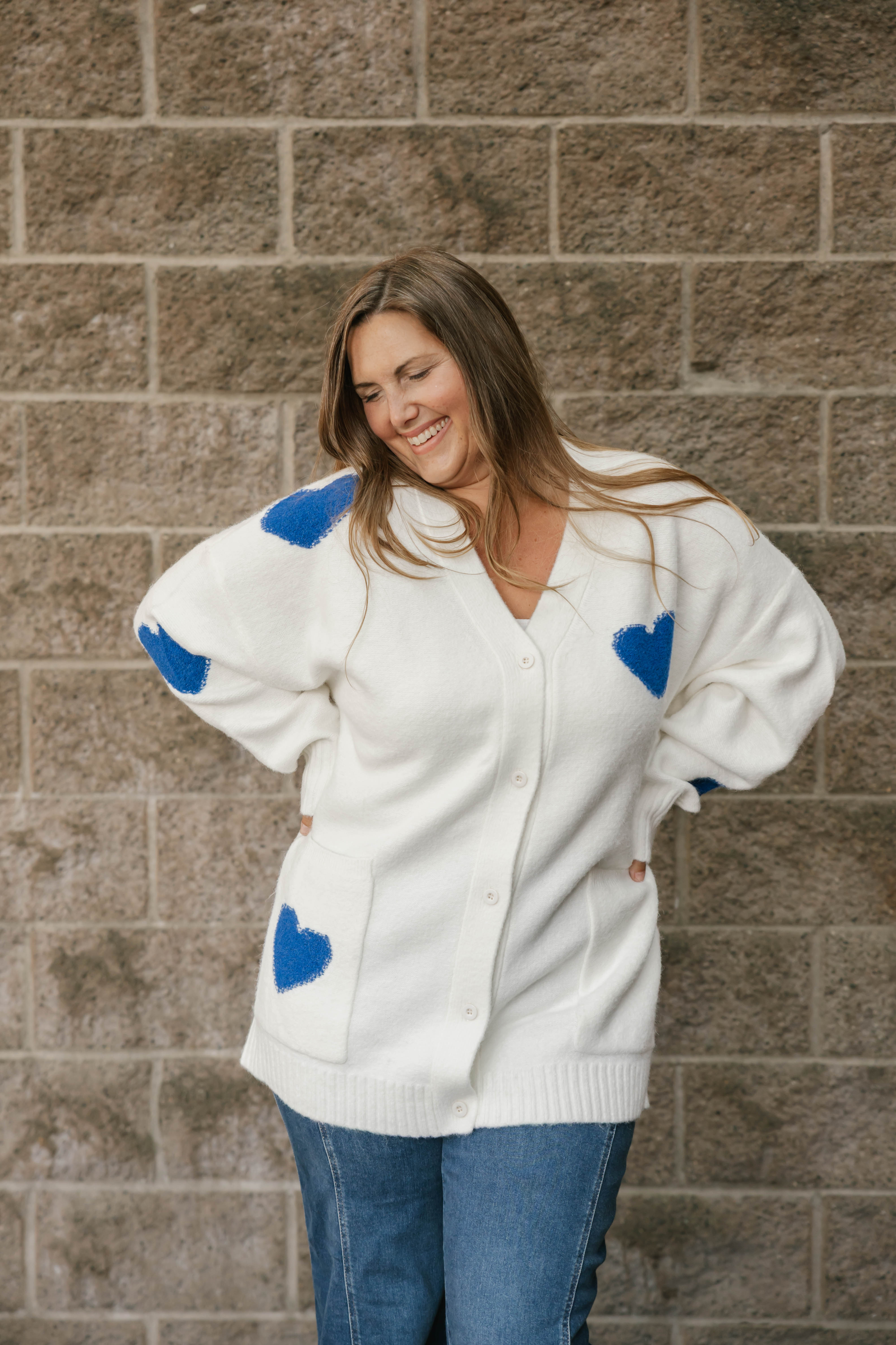 Adora Cardigan in Cream/Blue Combo