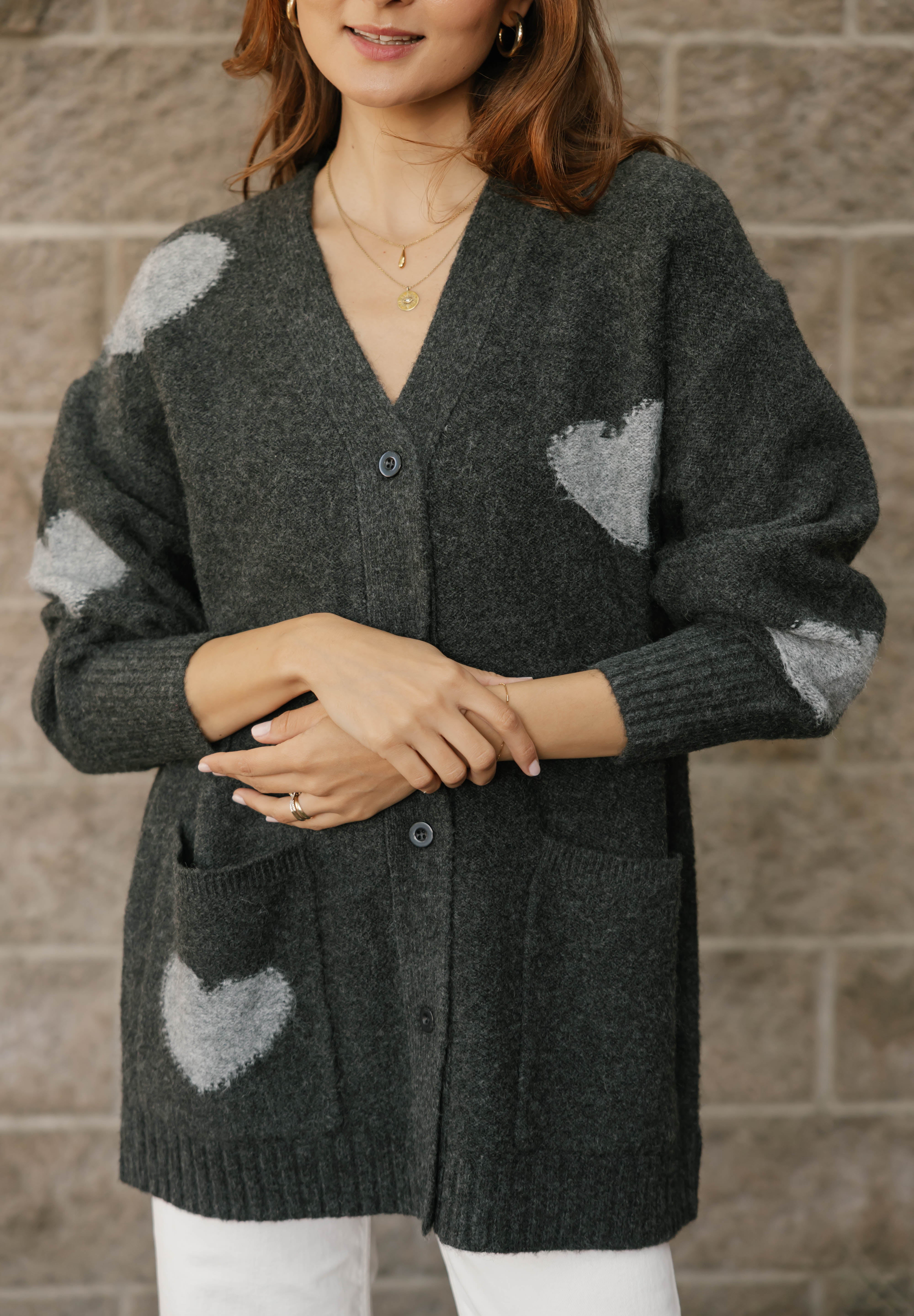 Adora Cardigan in Dark Charcoal/Grey Combo