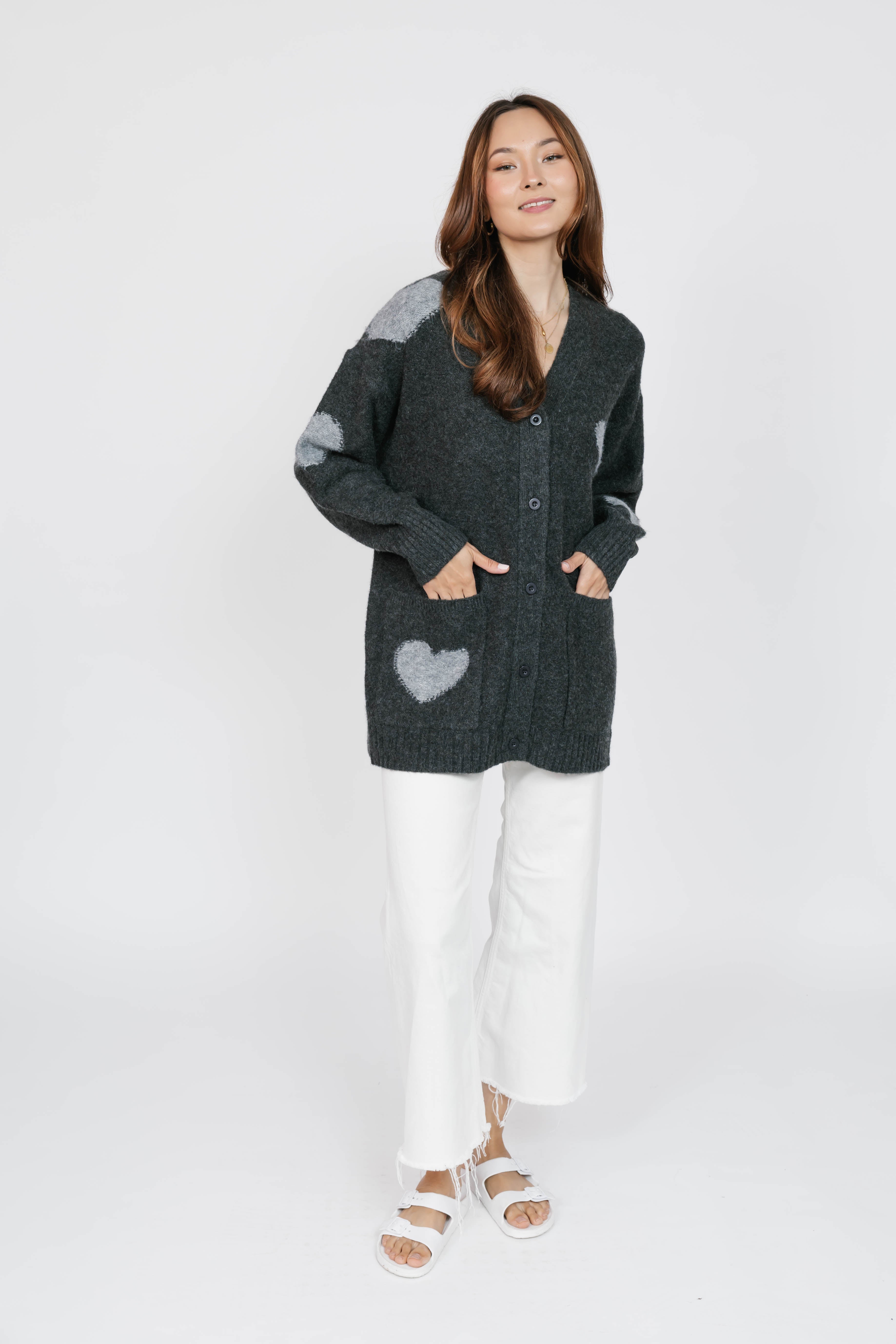 Adora Cardigan in Dark Charcoal/Grey Combo