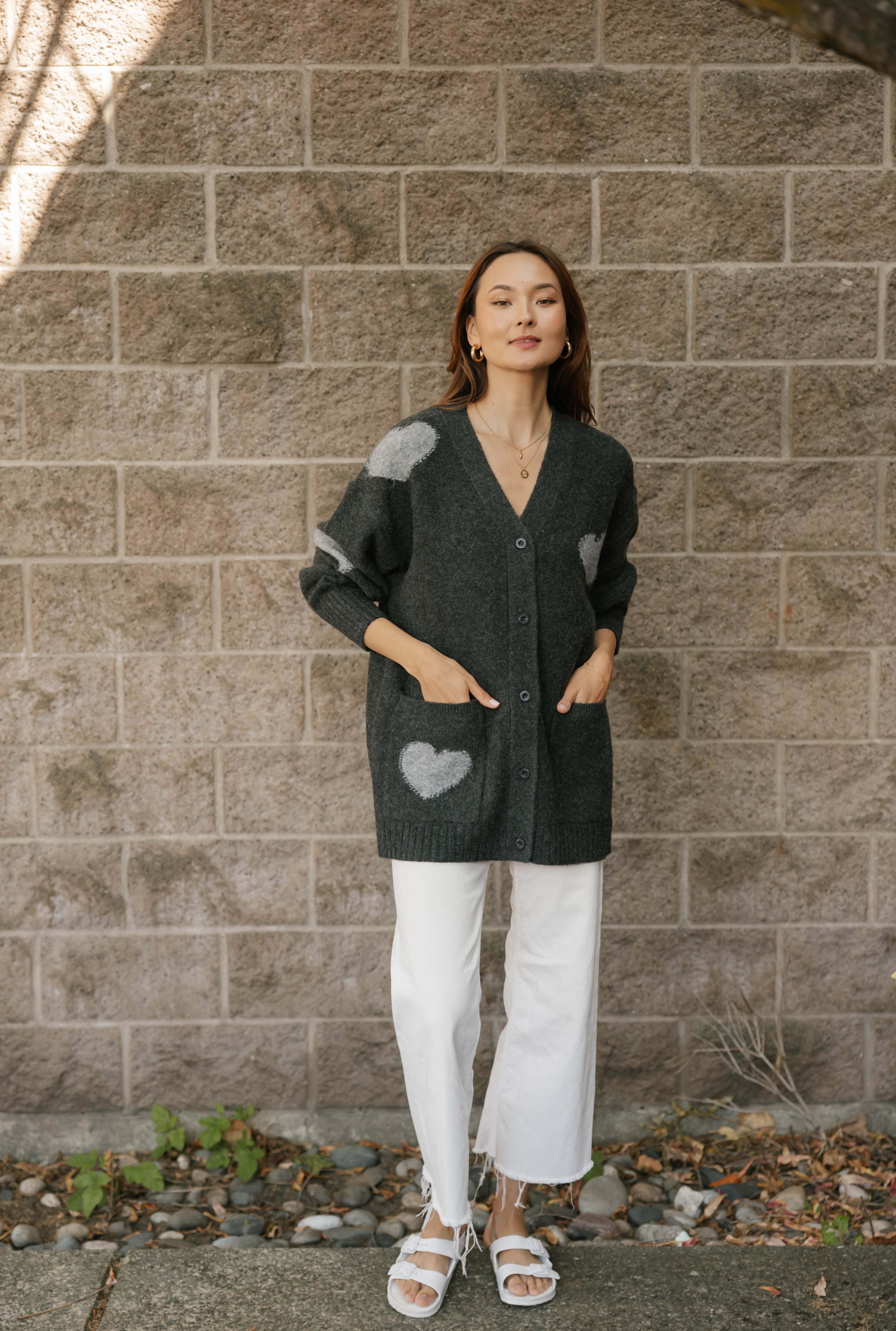 Adora Cardigan in Dark Charcoal/Grey Combo