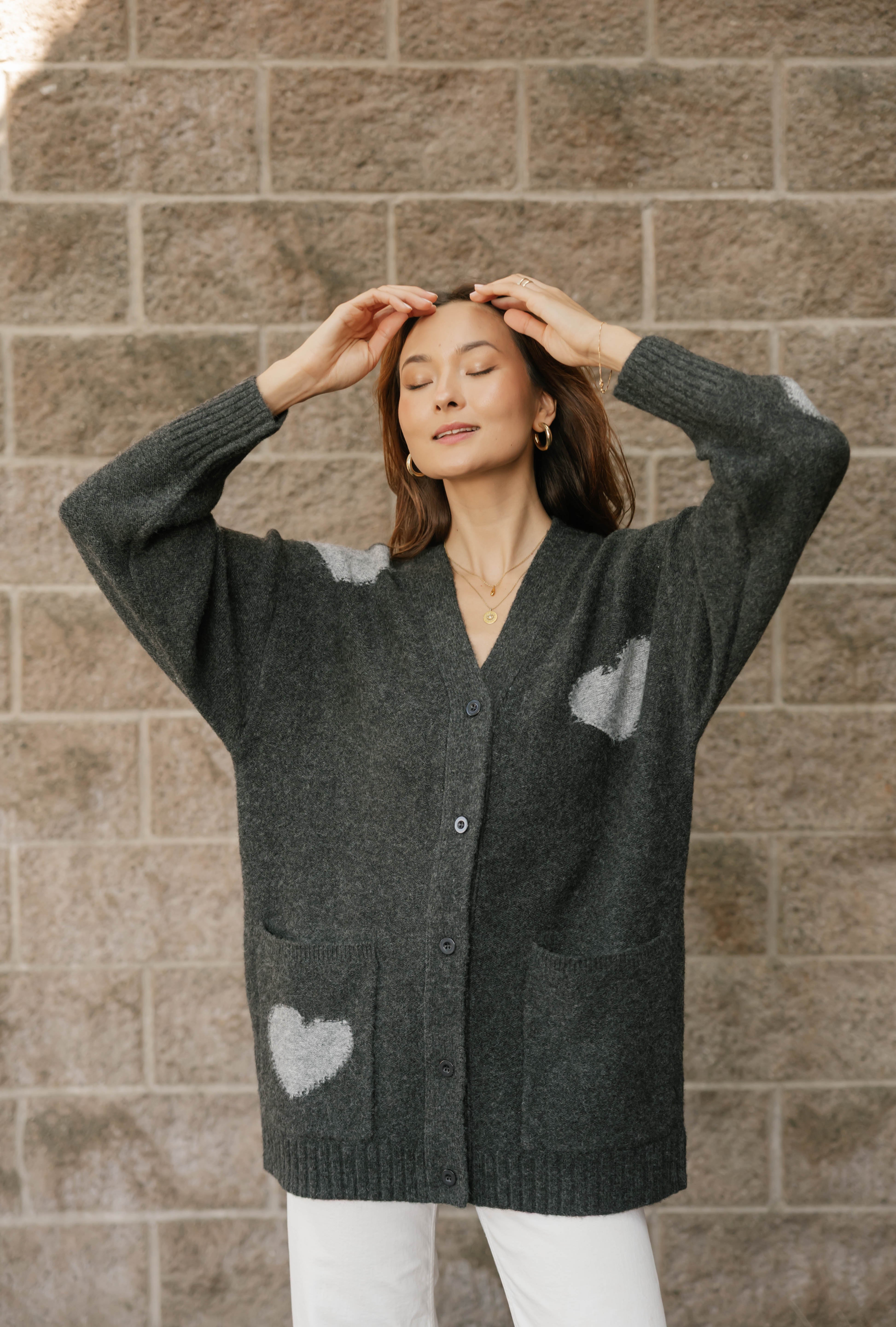 Adora Cardigan in Dark Charcoal/Grey Combo