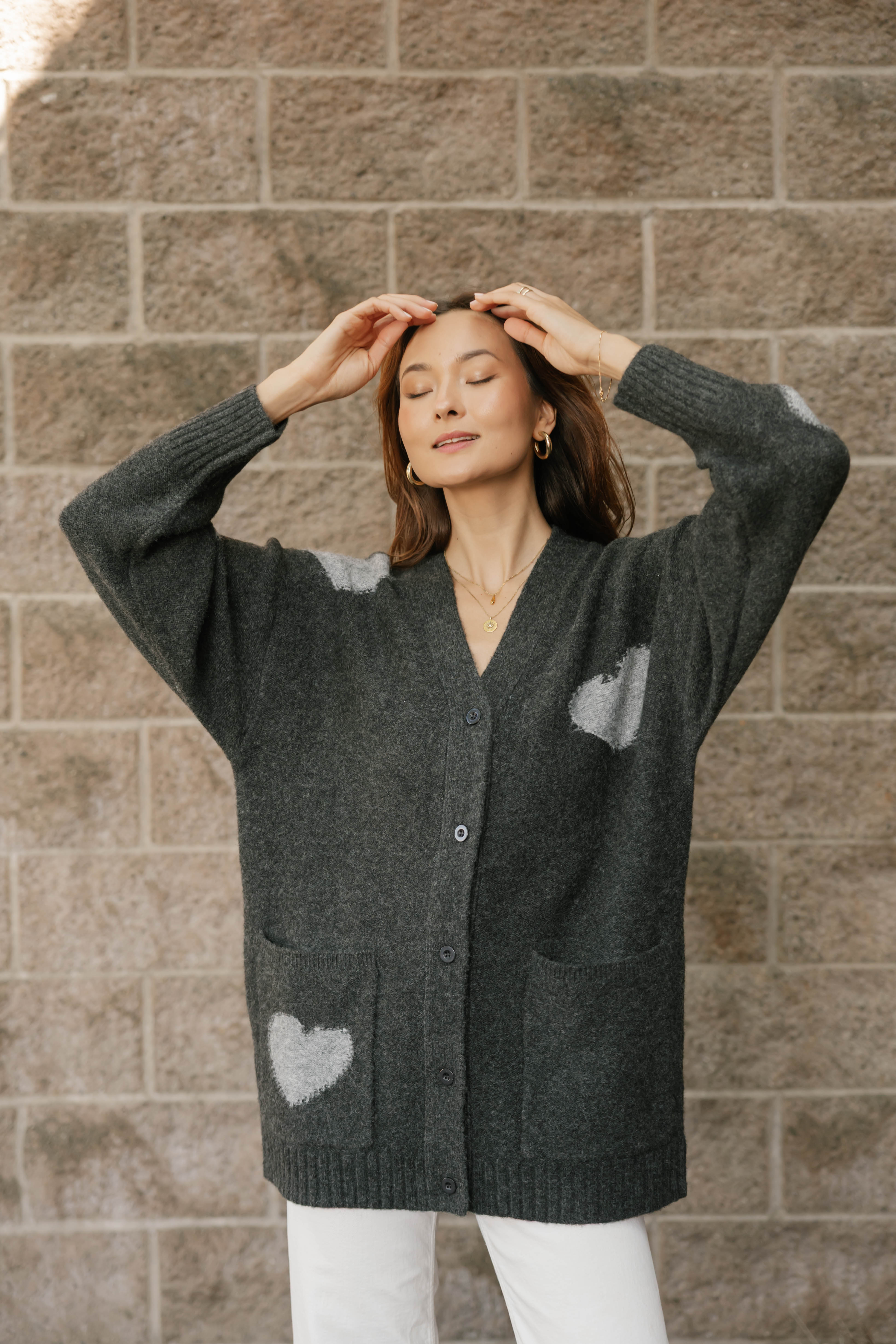Adora Cardigan in Dark Charcoal/Grey Combo