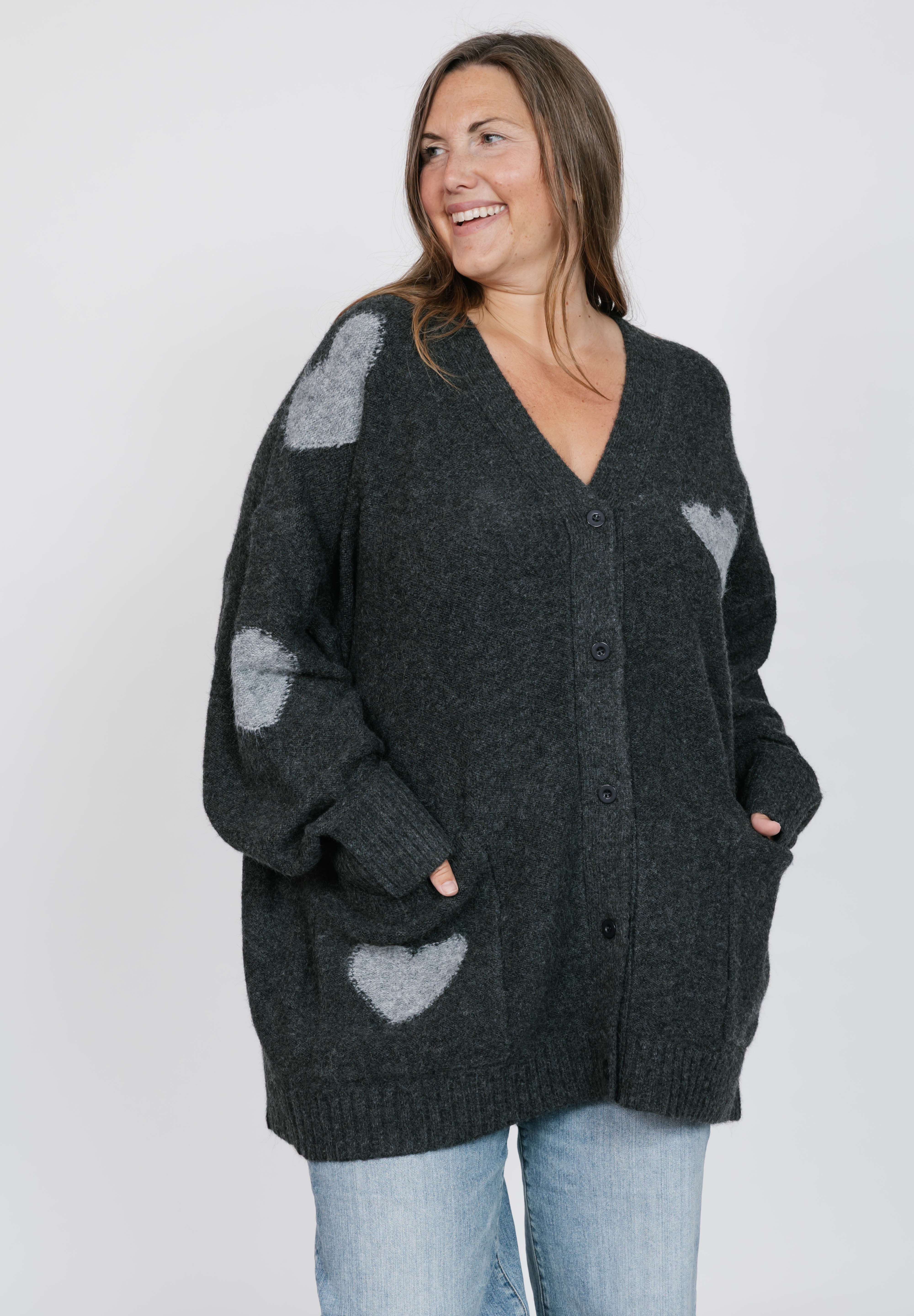 Adora Cardigan in Dark Charcoal/Grey Combo