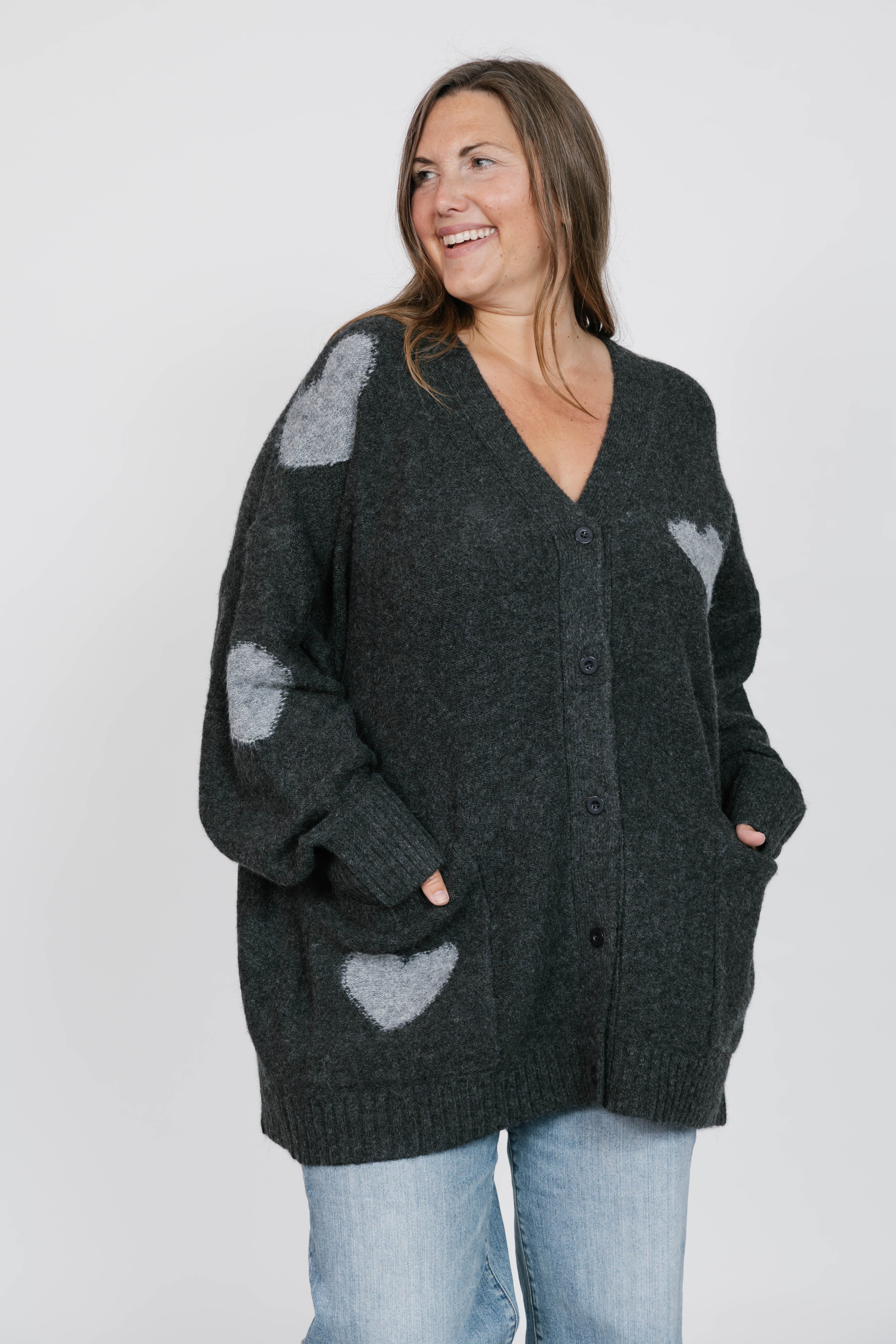 Adora Cardigan in Dark Charcoal/Grey Combo