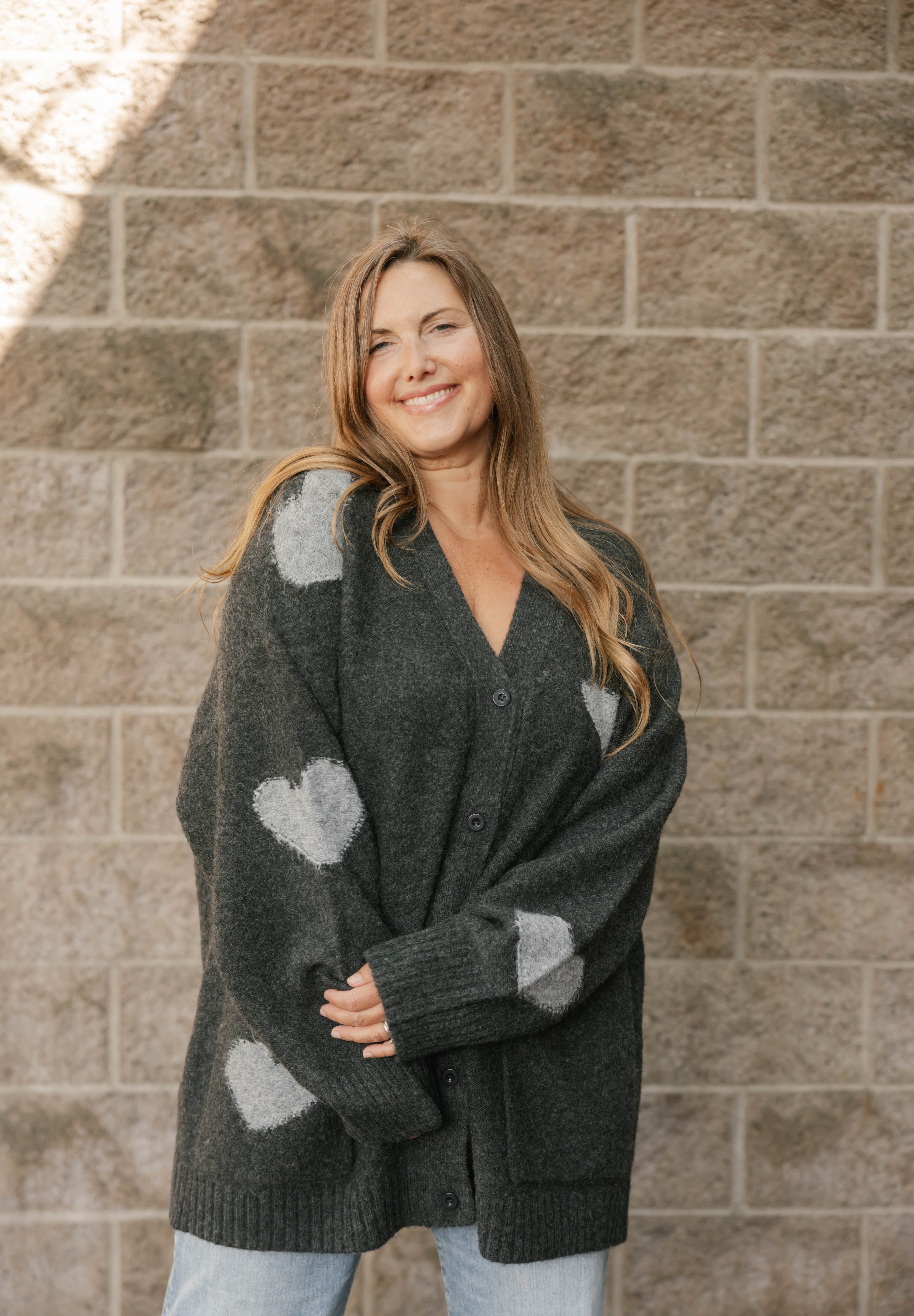 Adora Cardigan in Dark Charcoal/Grey Combo