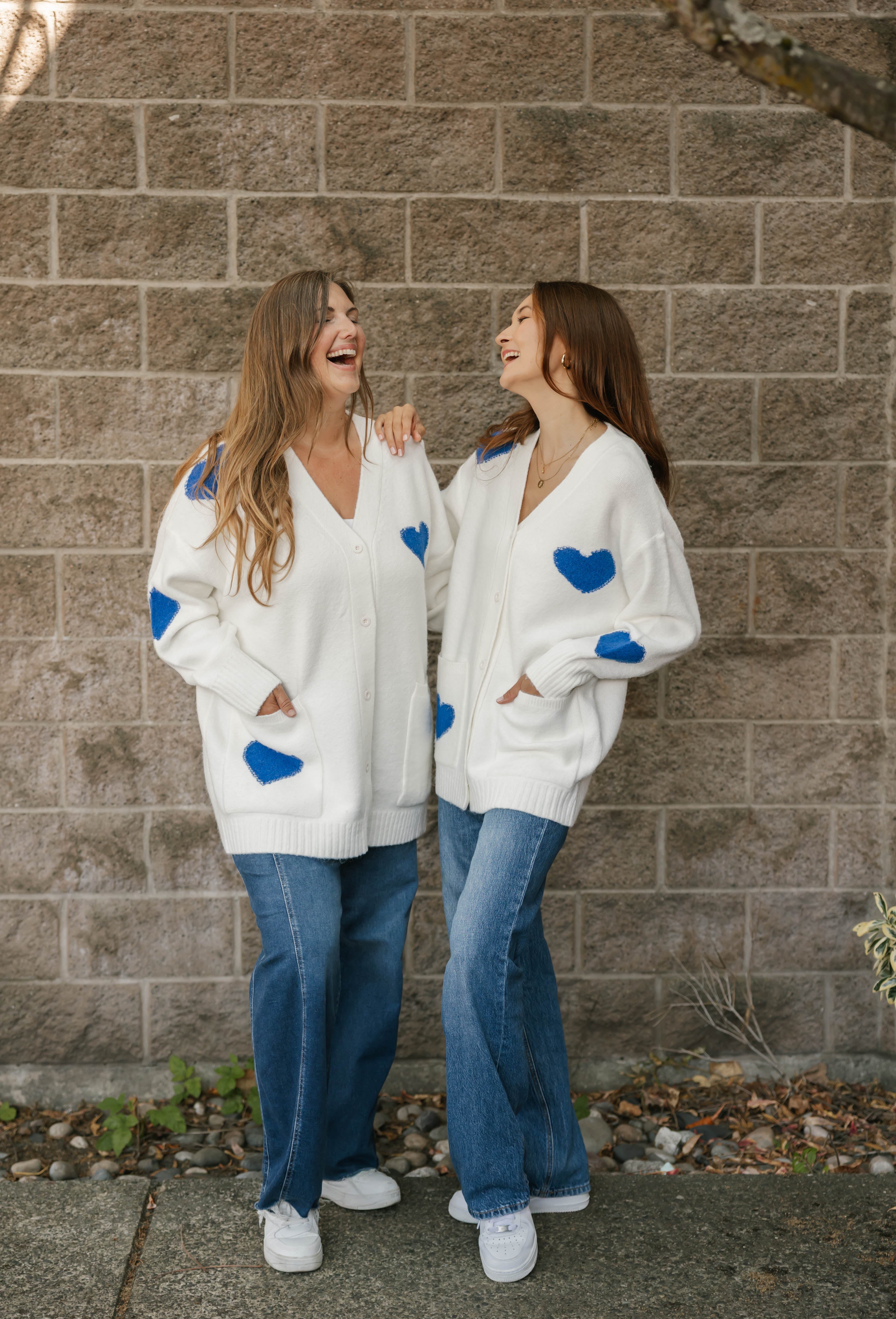 Adora Cardigan in Cream/Blue Combo
