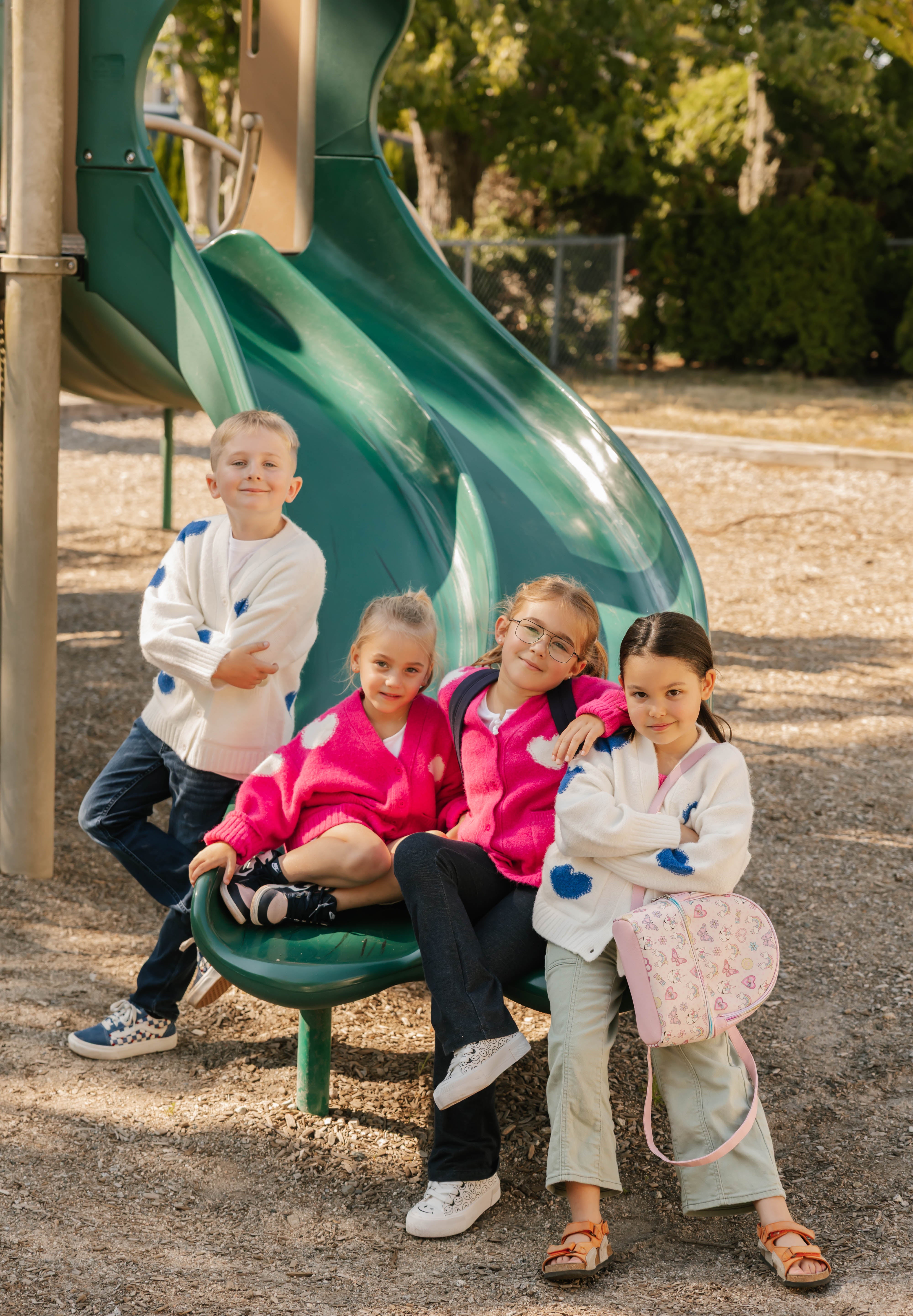 Kids Adora Cardigan in Cream/Blue Combo