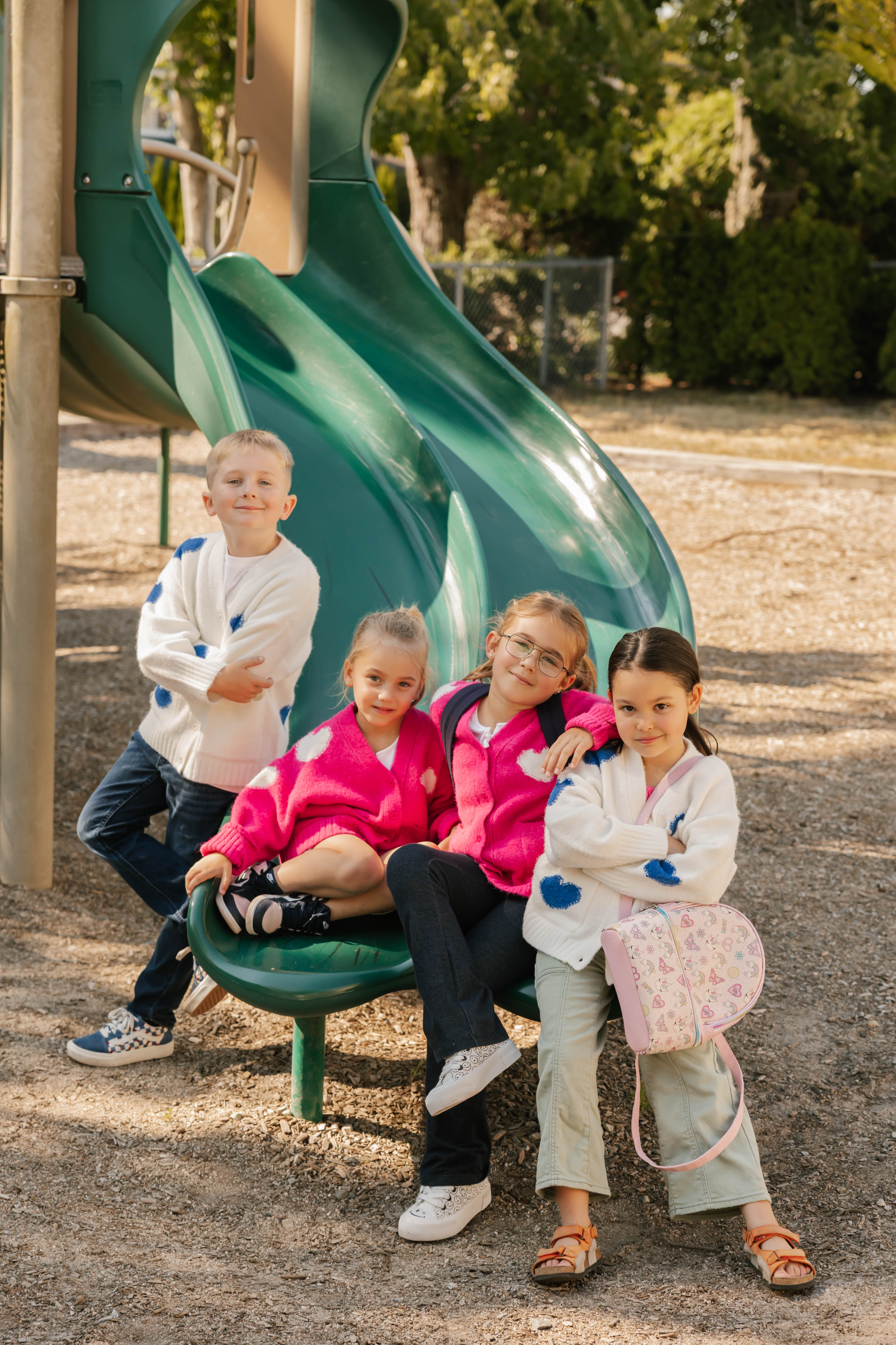 Kids Adora Cardigan in Cream/Blue Combo