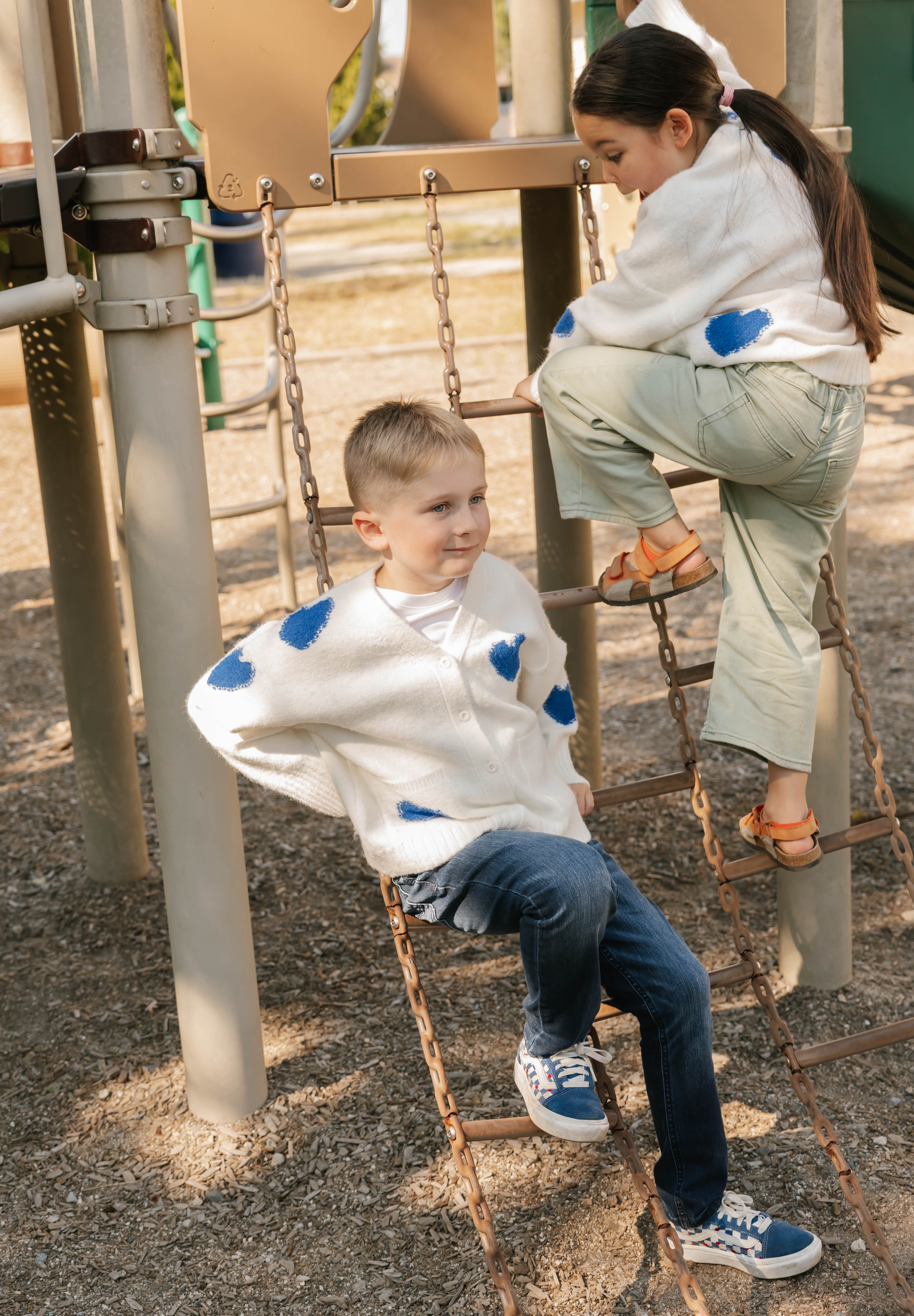 Kids Adora Cardigan in Cream/Blue Combo