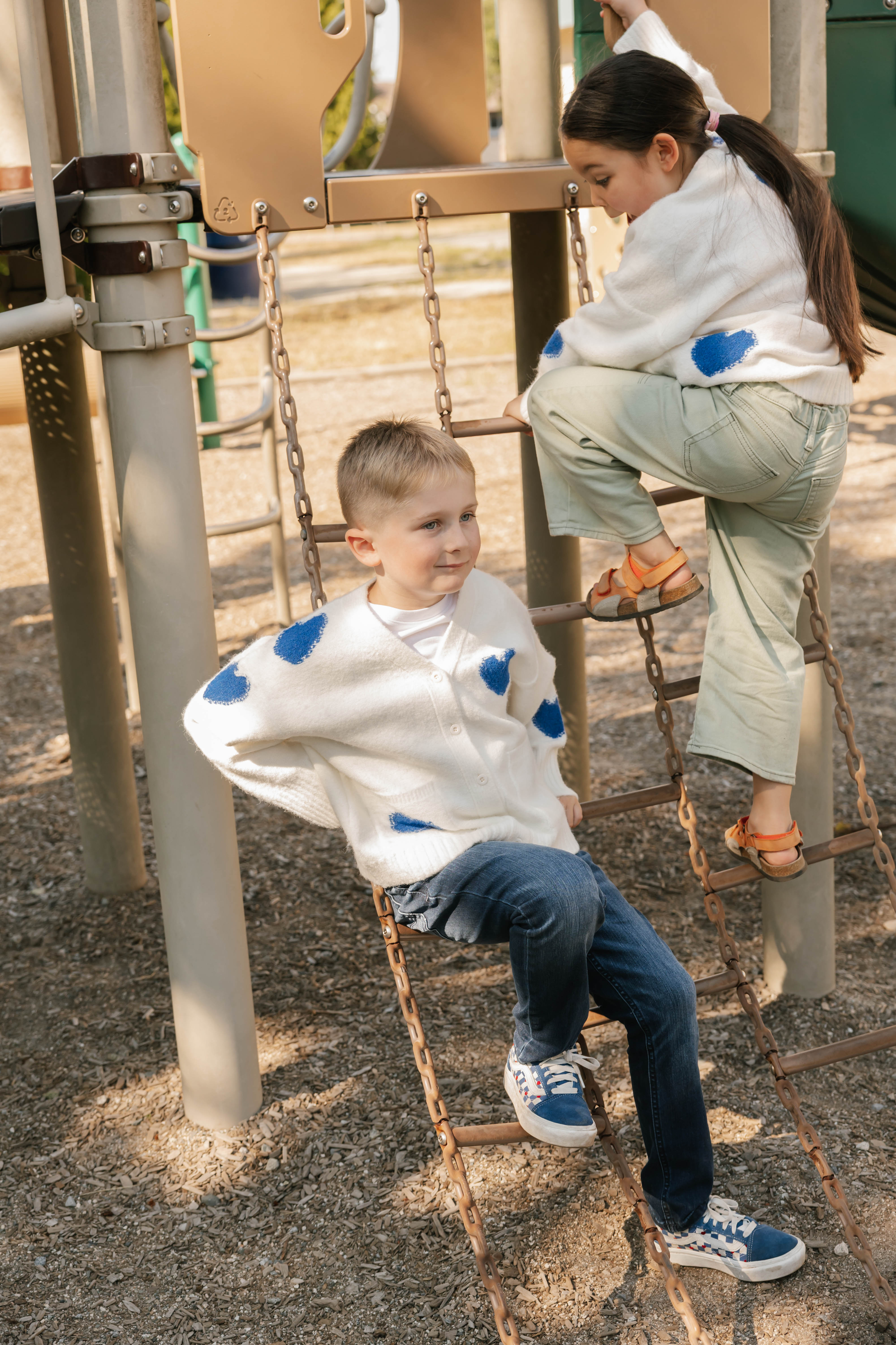 Kids Adora Cardigan in Cream/Blue Combo