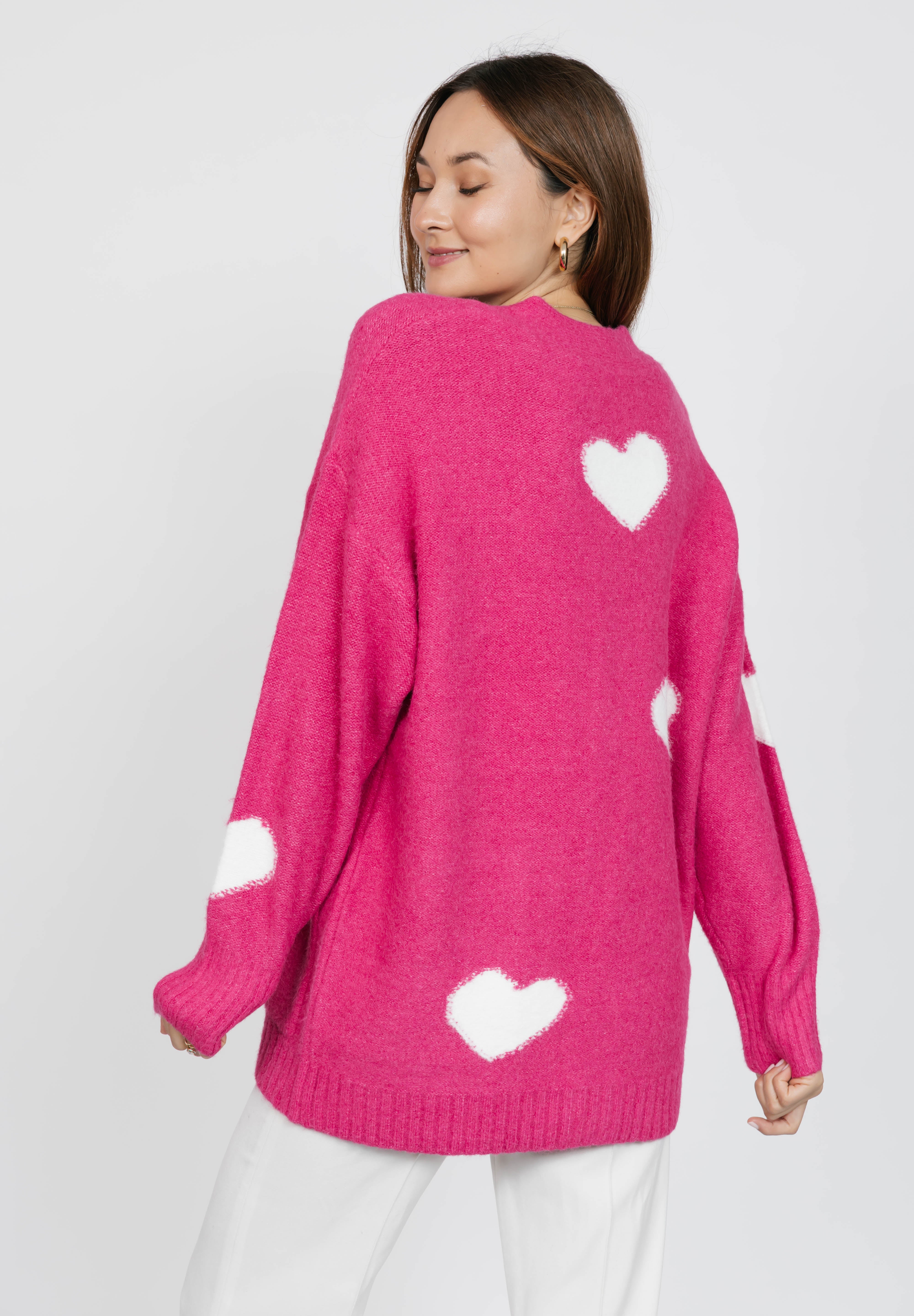 Adora Cardigan in Raspberry/Cream Combo