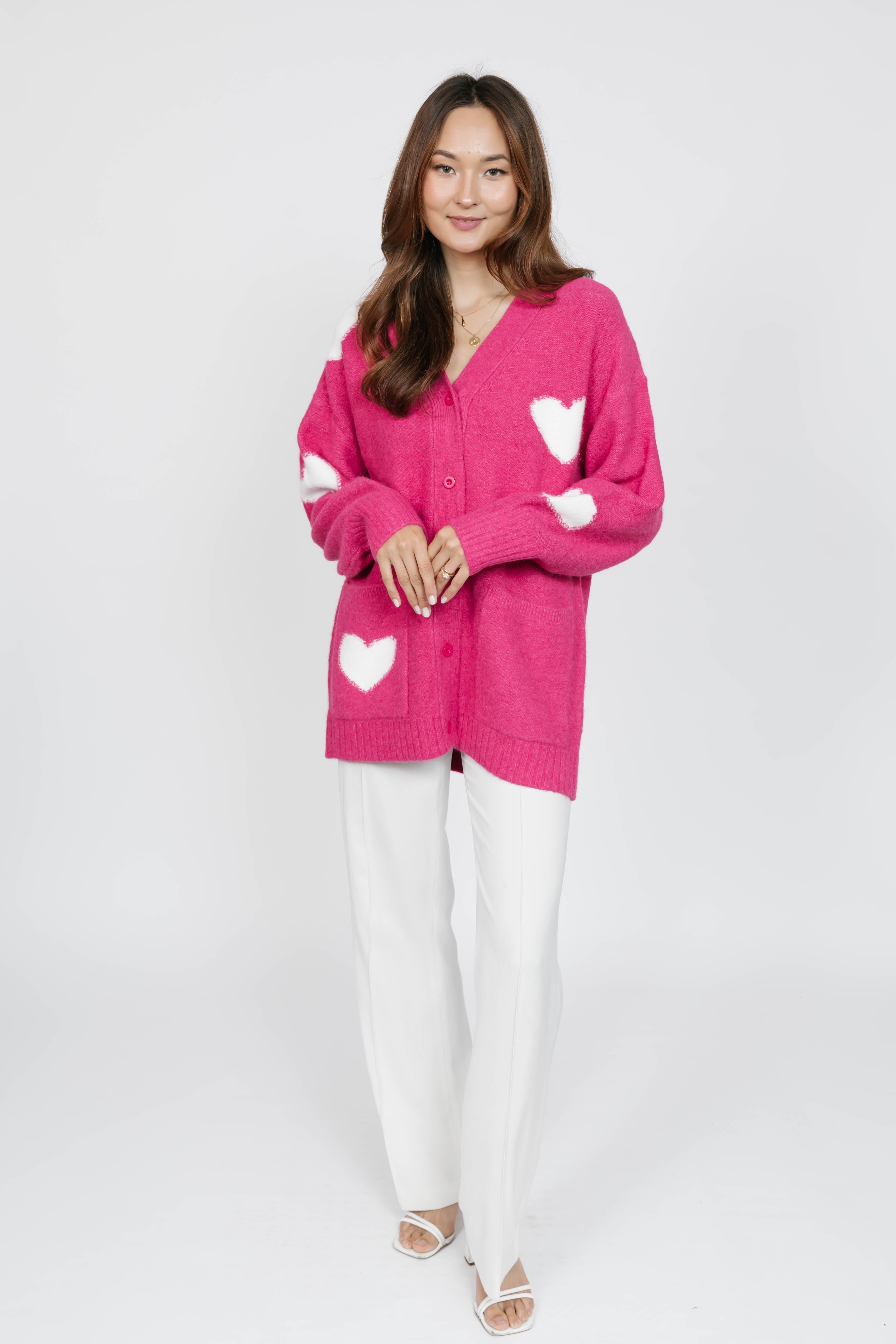 Adora Cardigan in Raspberry/Cream Combo