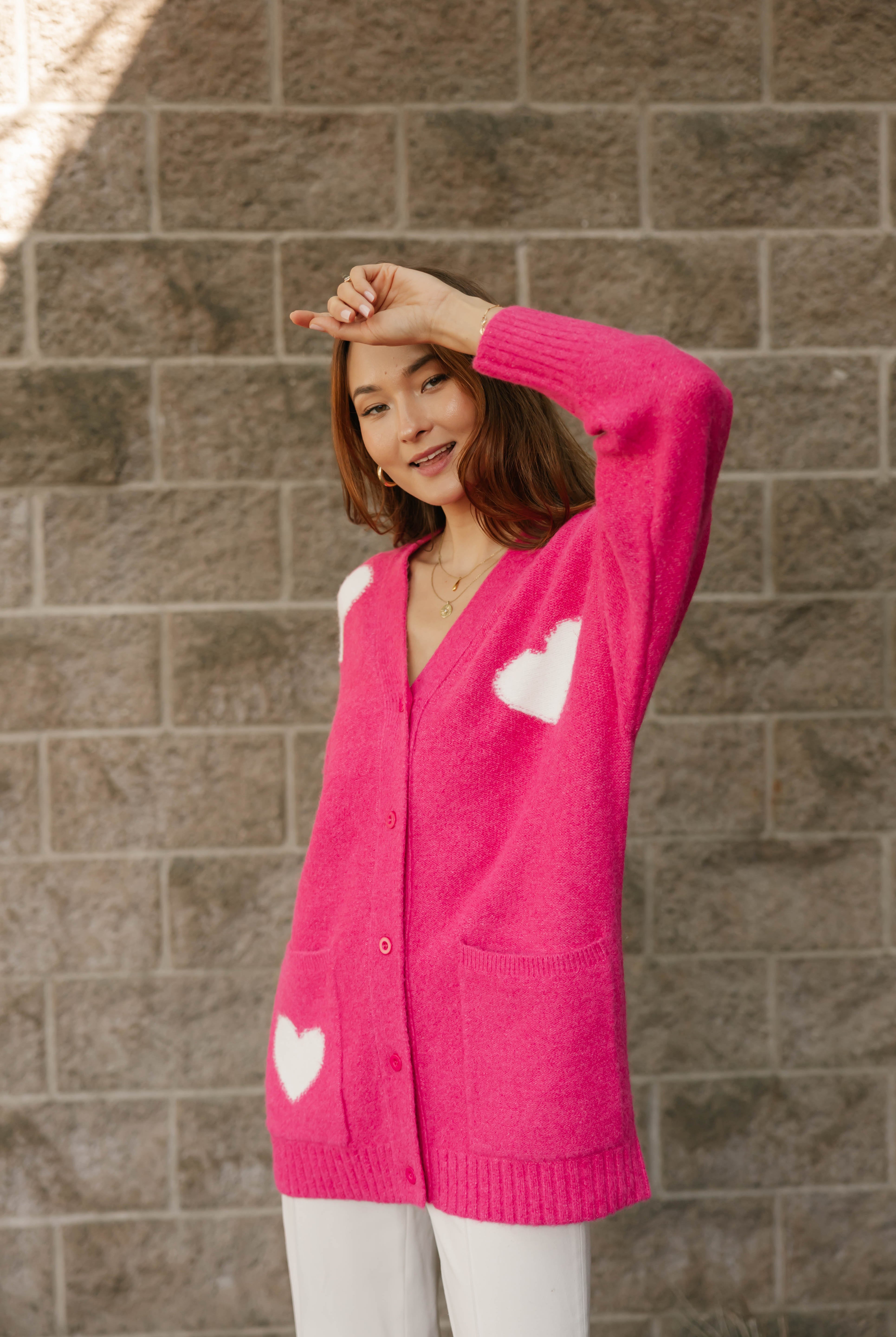 Adora Cardigan in Raspberry/Cream Combo