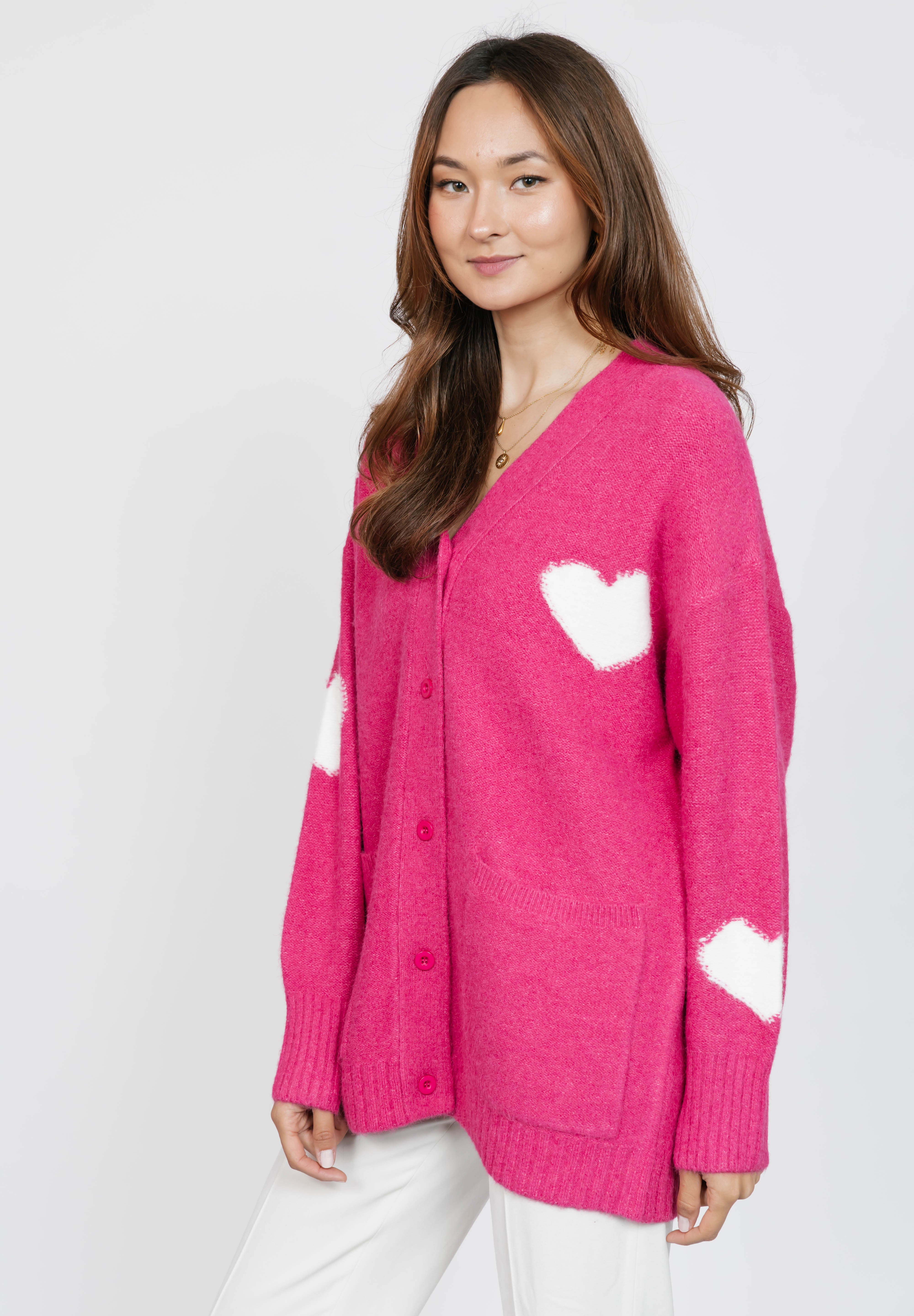 Adora Cardigan in Raspberry/Cream Combo