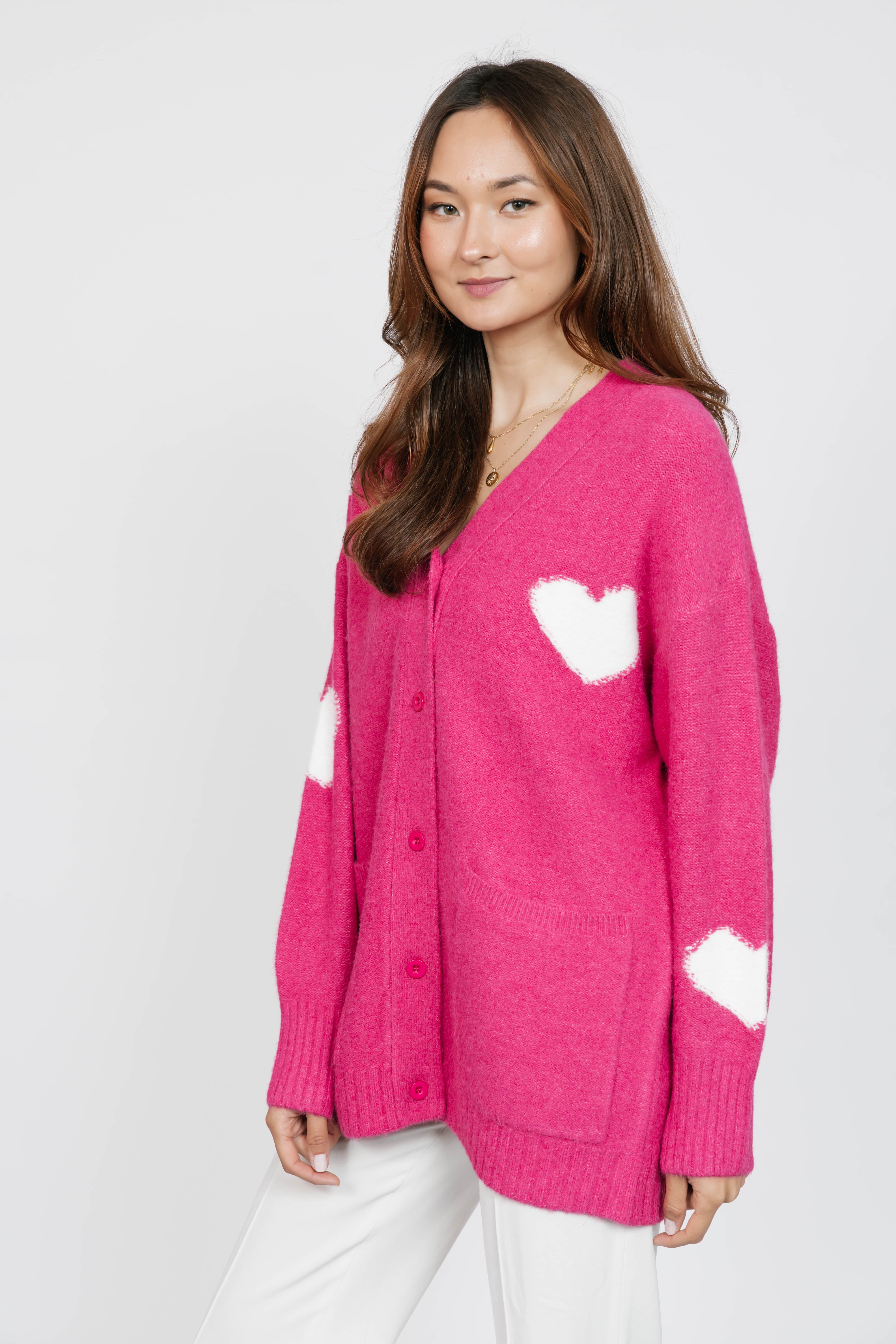 Adora Cardigan in Raspberry/Cream Combo