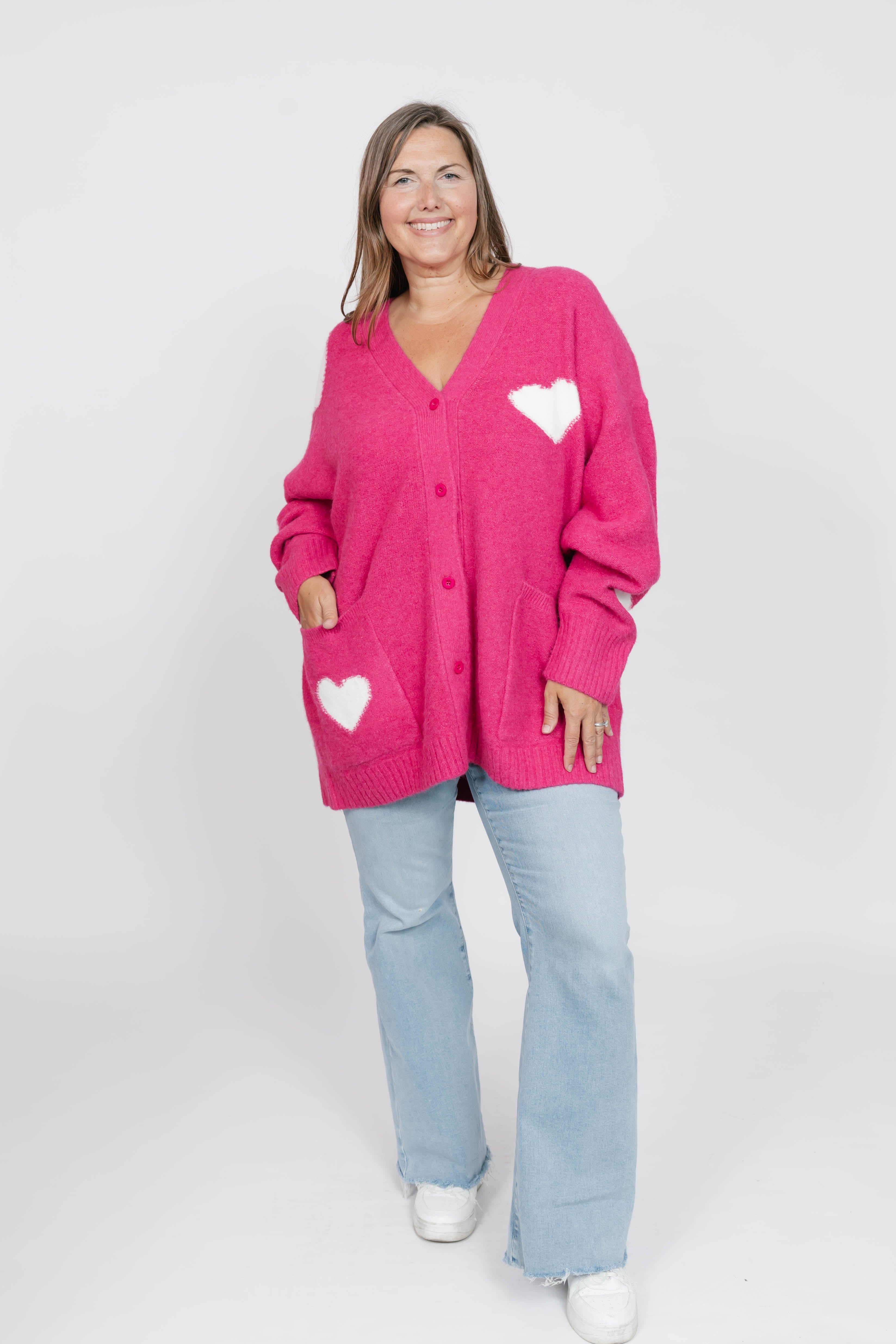 Adora Cardigan in Raspberry/Cream Combo