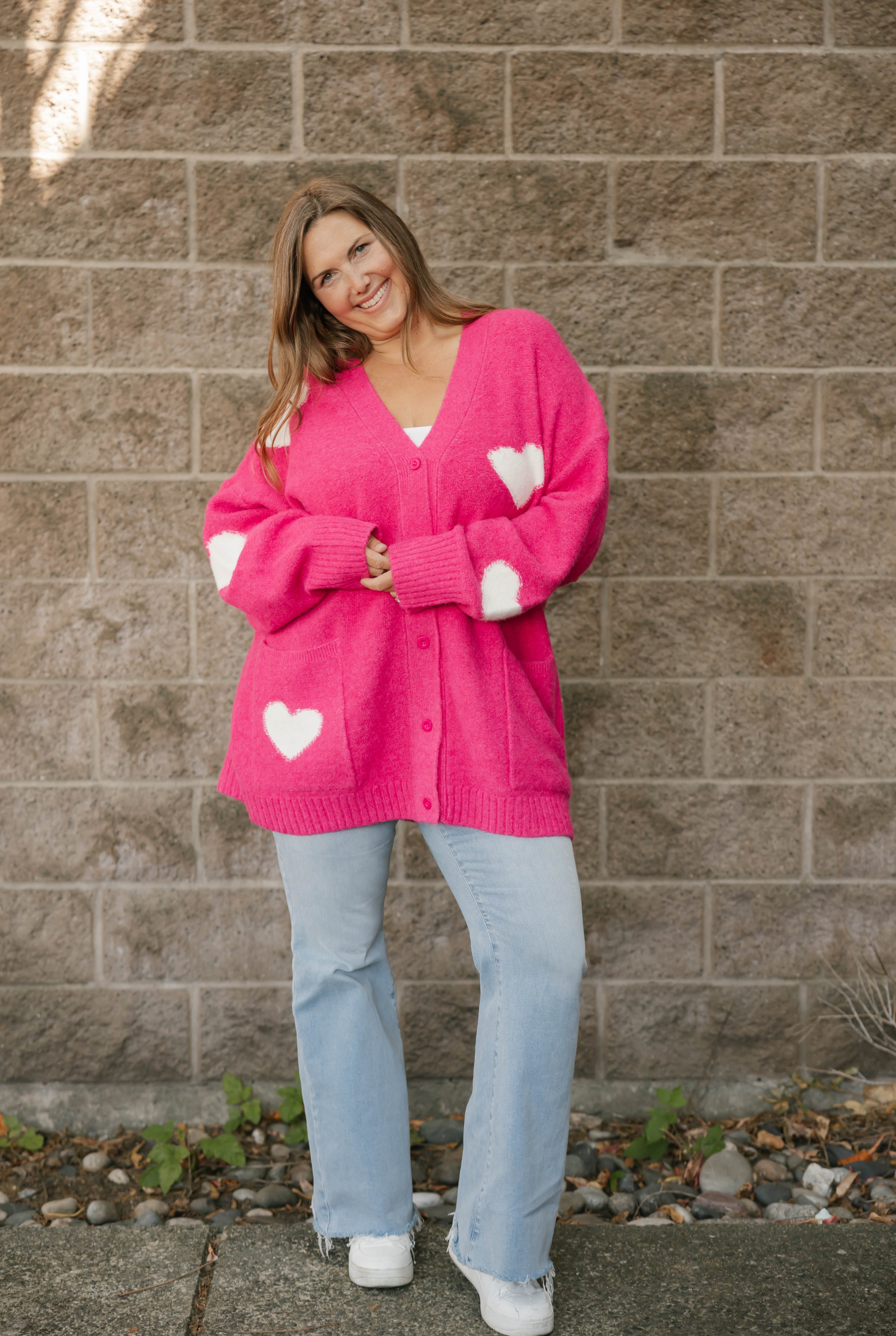 Adora Cardigan in Raspberry/Cream Combo