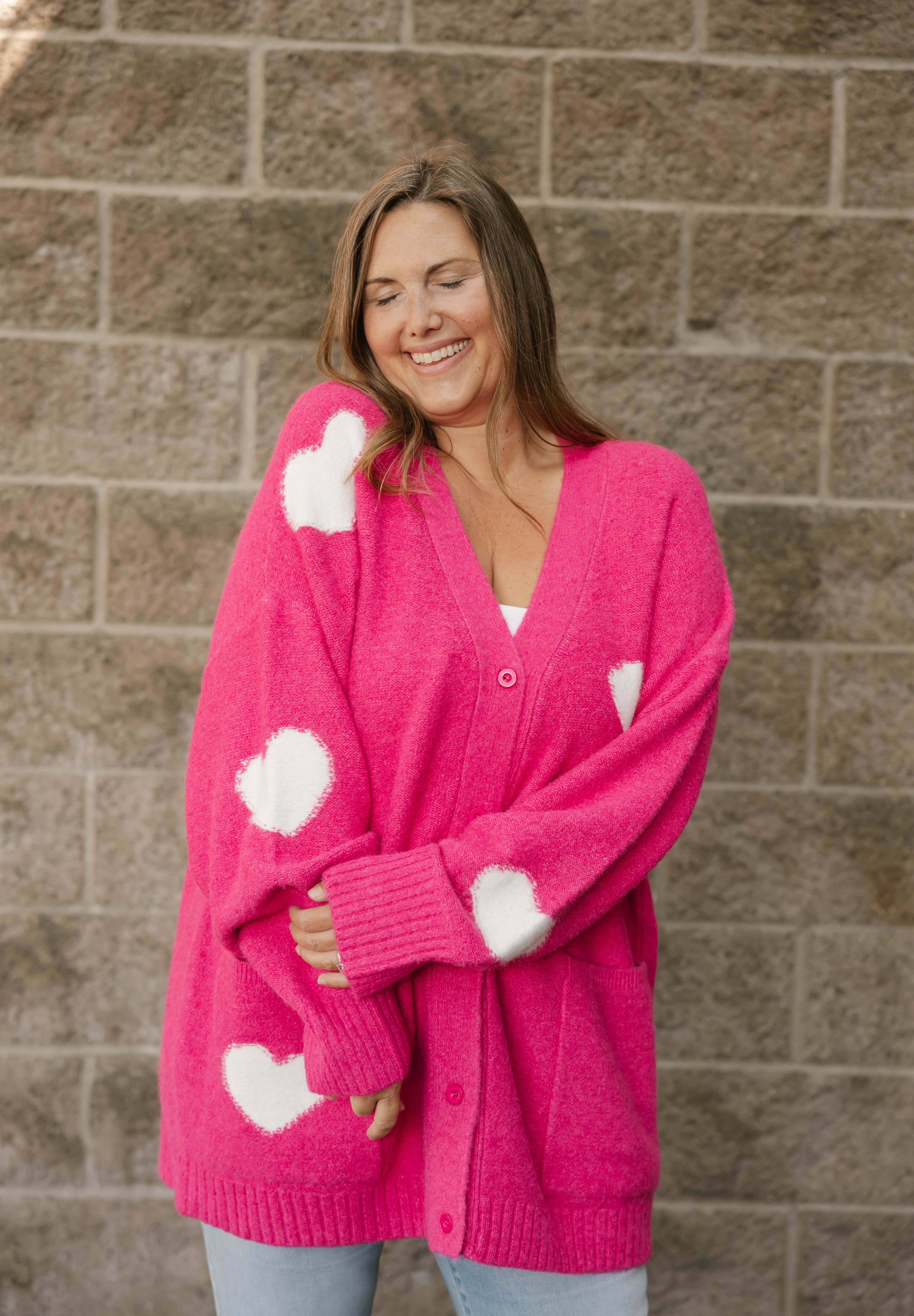 Adora Cardigan in Raspberry/Cream Combo