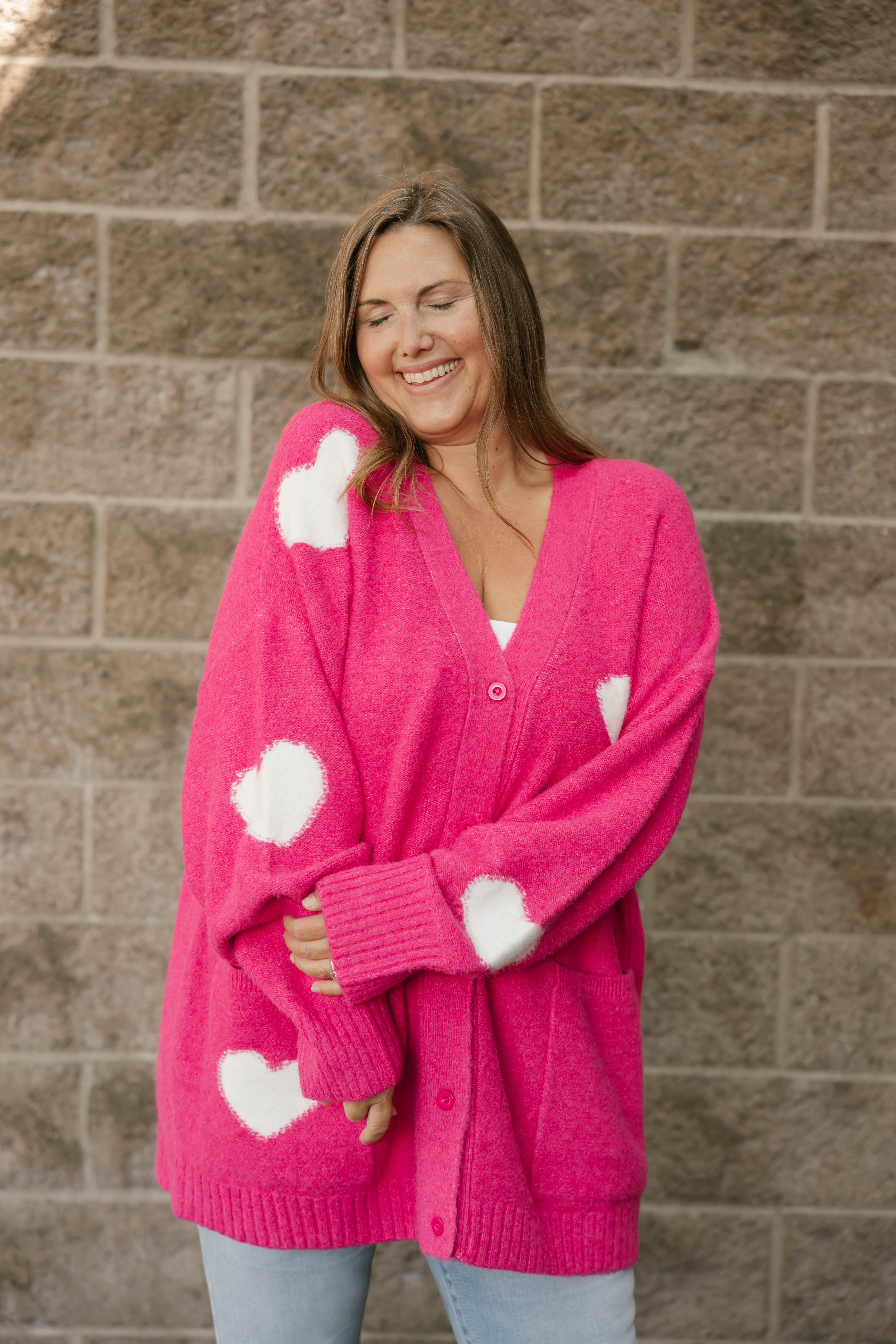 Adora Cardigan in Raspberry/Cream Combo