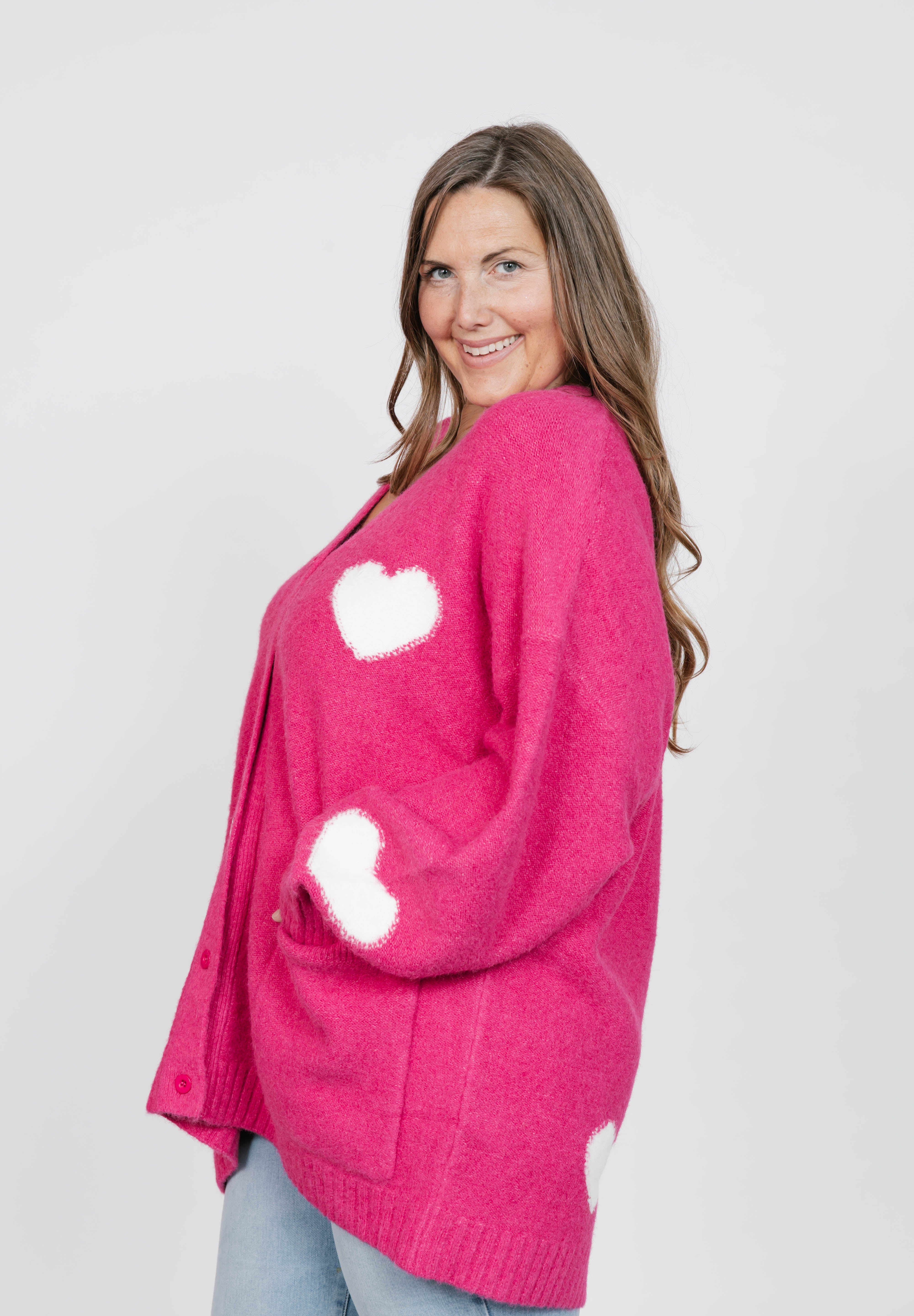 Adora Cardigan in Raspberry/Cream Combo