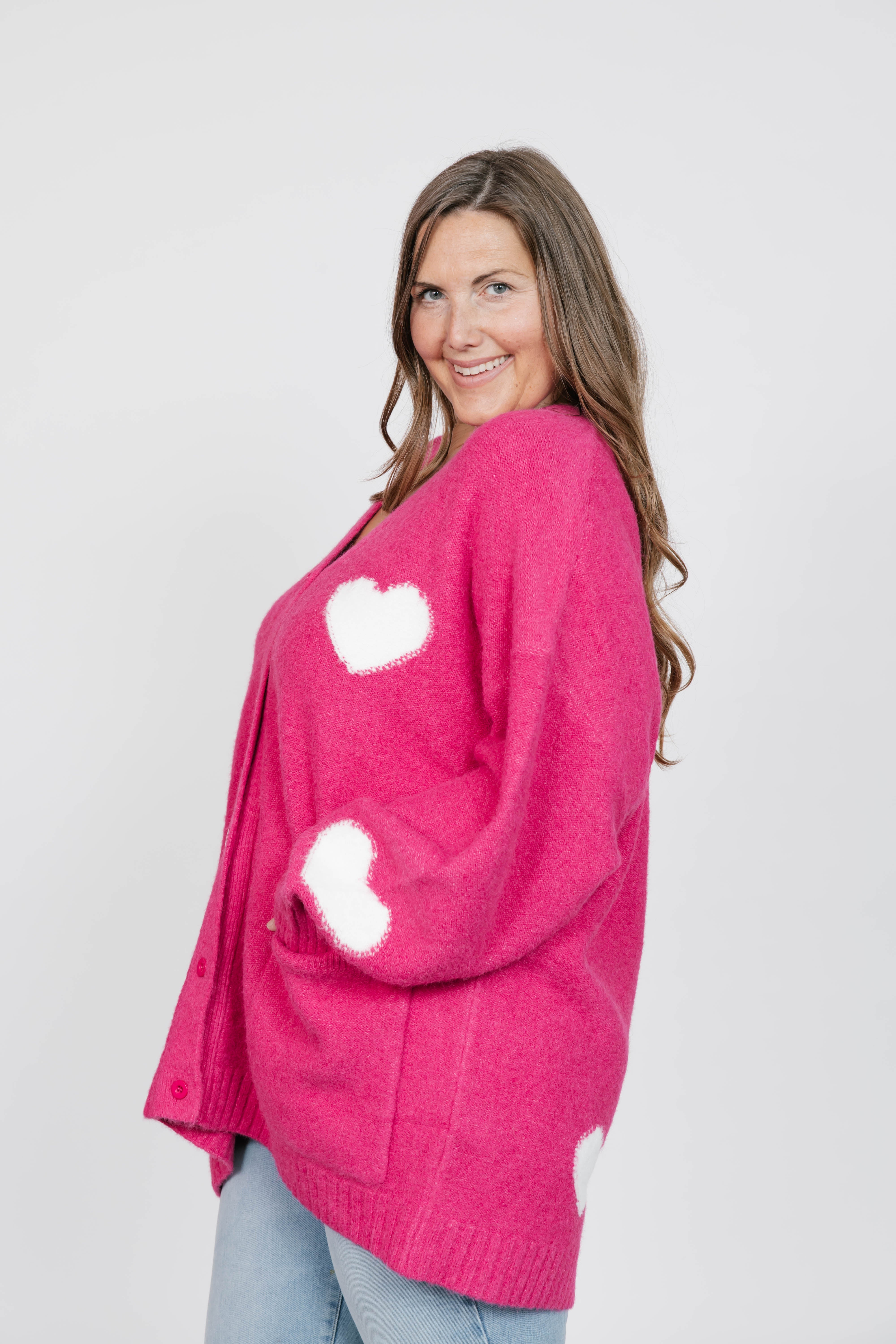 Adora Cardigan in Raspberry/Cream Combo