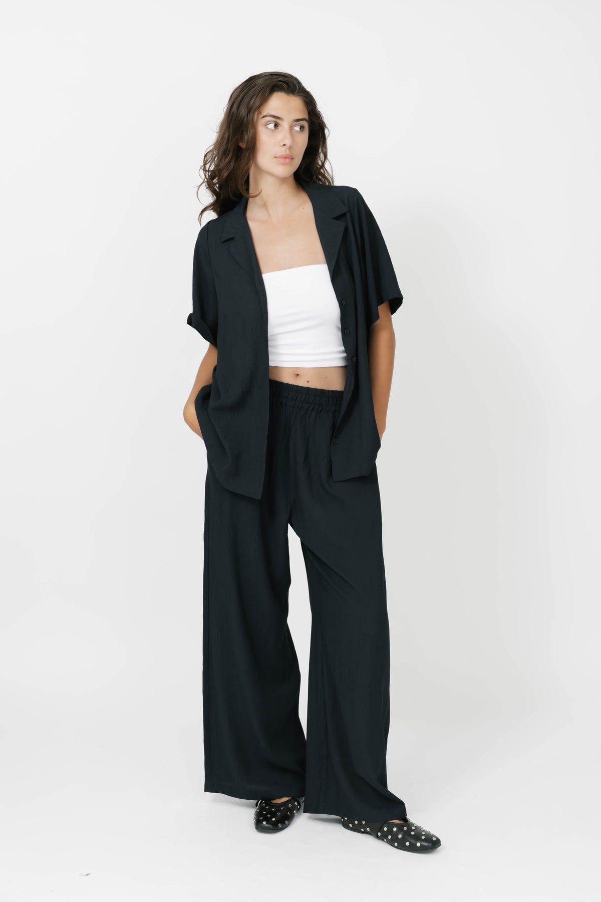 Alicia Plisse Pants in Soft Black