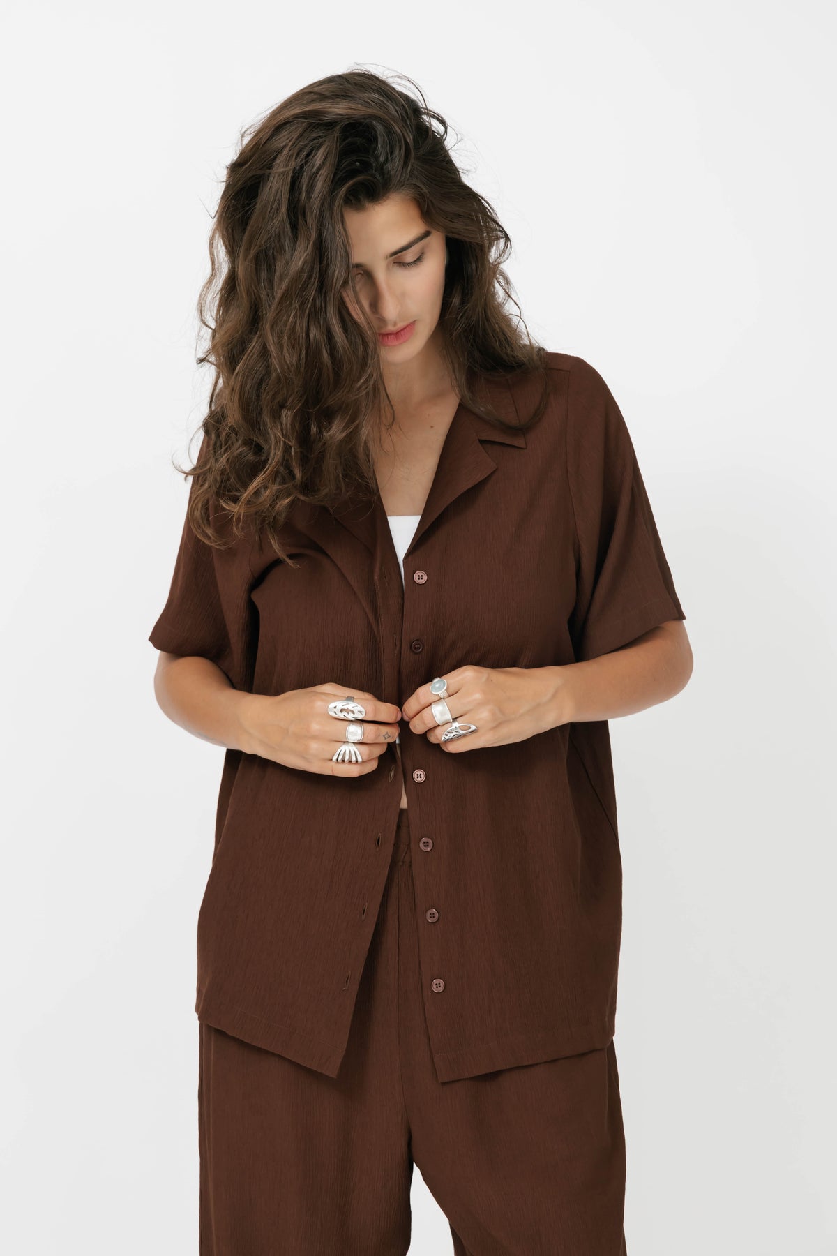 Alicia Plisse Top in Coffee Bean
