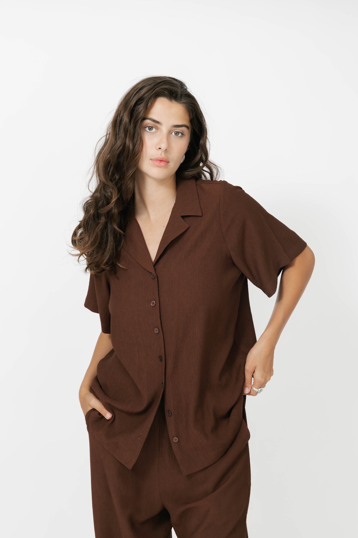 Alicia Plisse Top in Coffee Bean