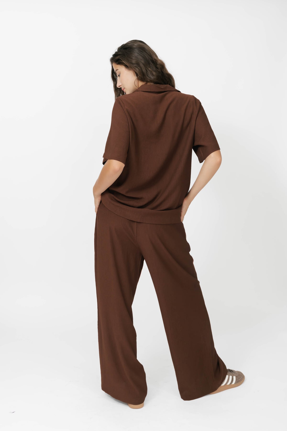 Alicia Plisse Top in Coffee Bean