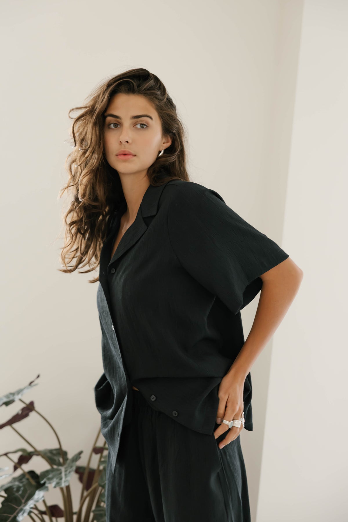 Alicia Plisse Top in Soft Black