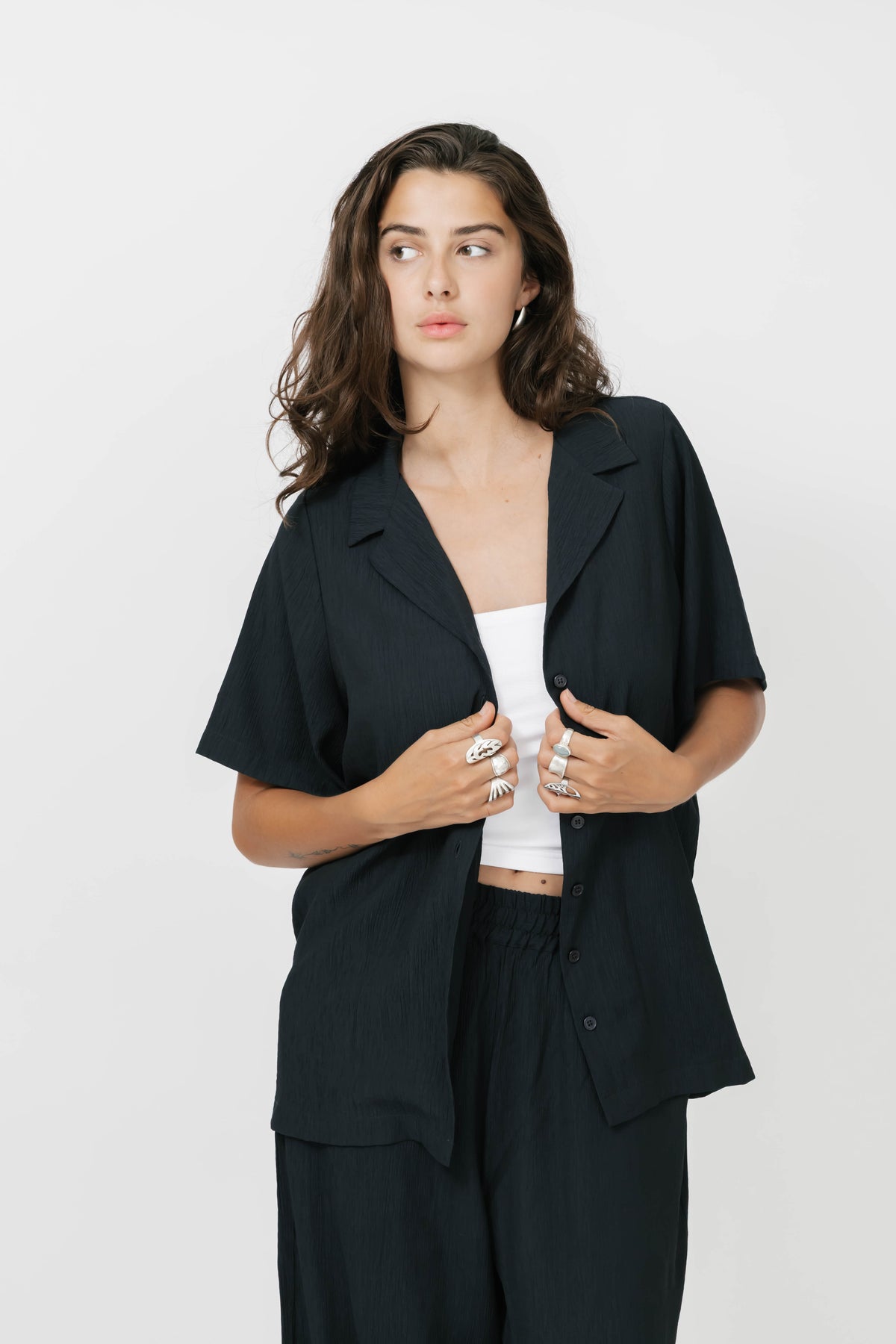 Alicia Plisse Top in Soft Black