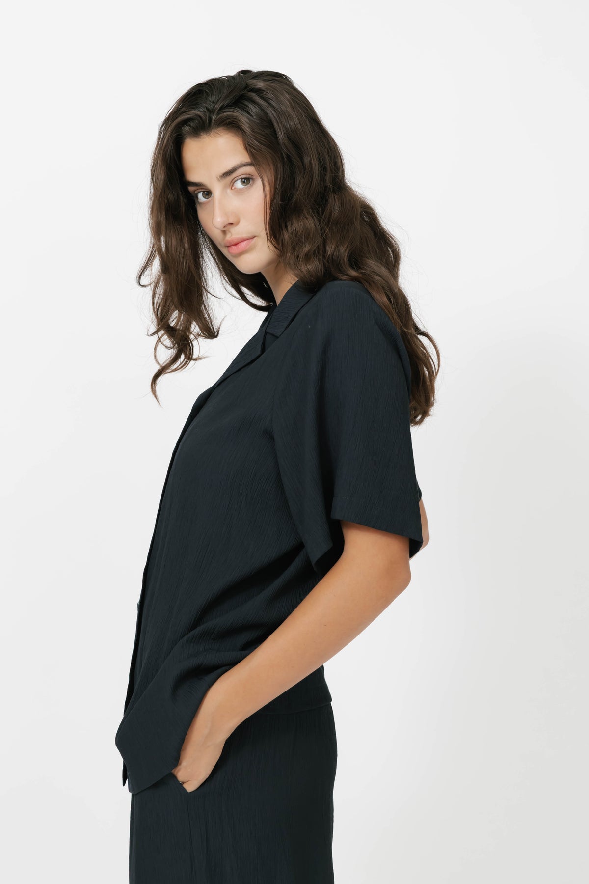 Alicia Plisse Top in Soft Black