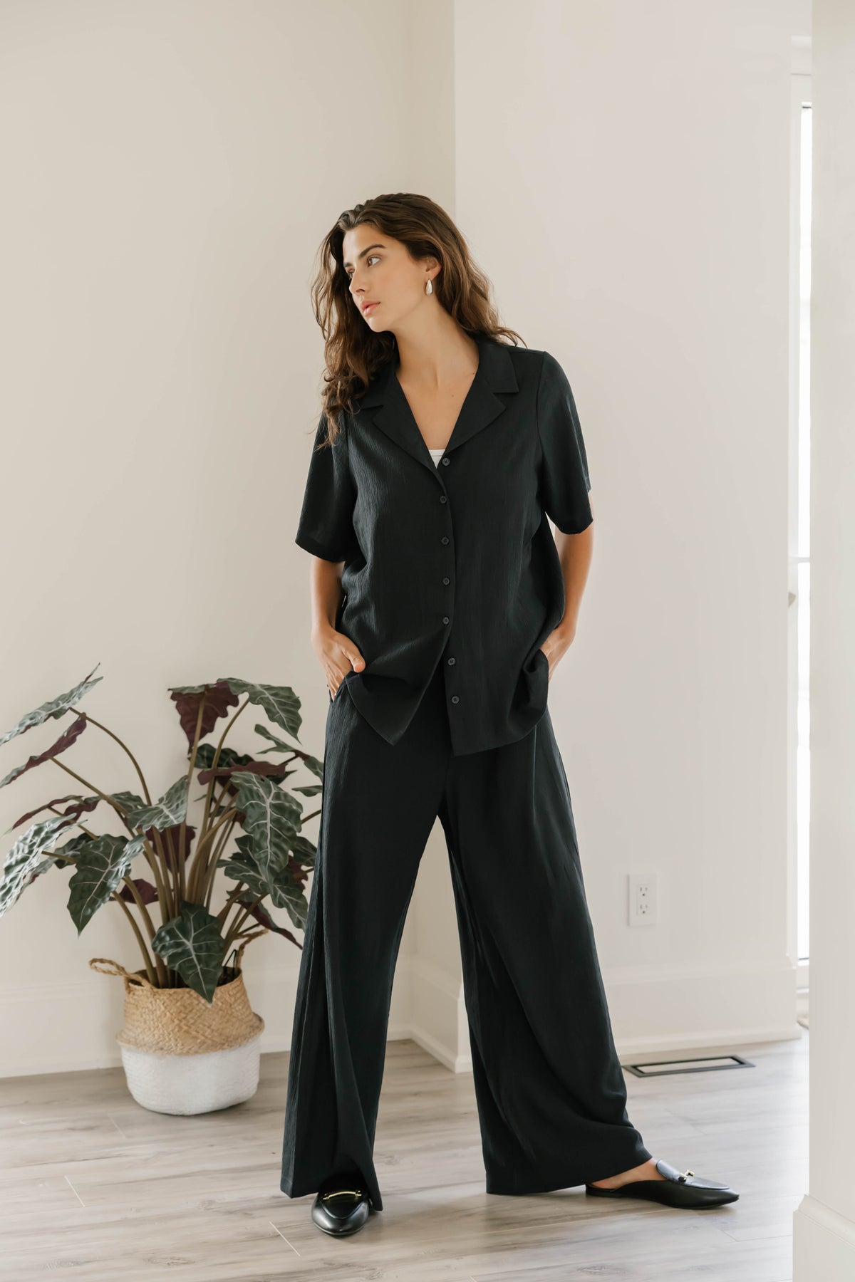 Alicia Plisse Top in Soft Black