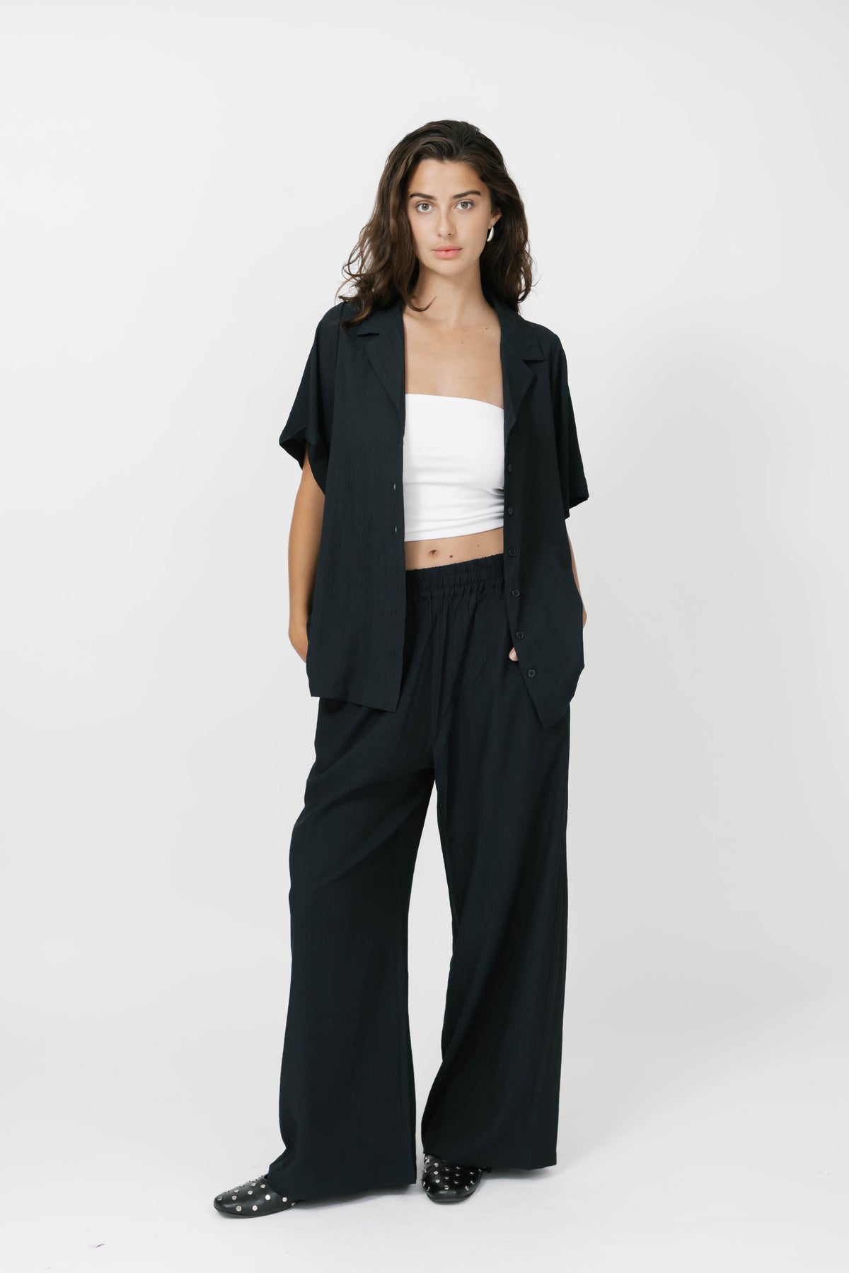 Alicia Plisse Top in Soft Black