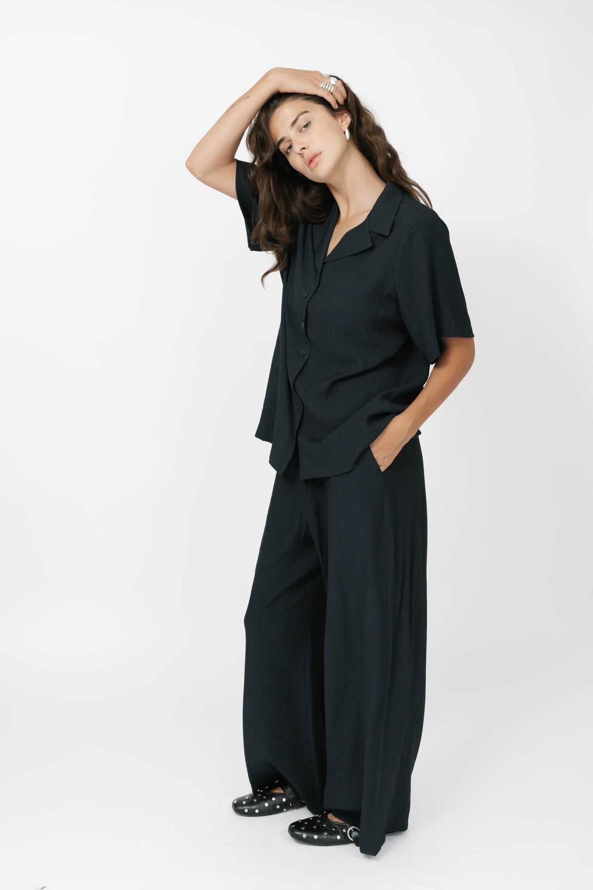 Alicia Plisse Top in Soft Black