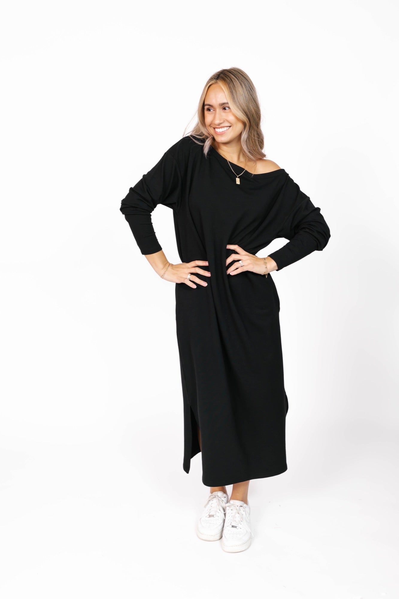 All Day Midi Dress in Midnight Black