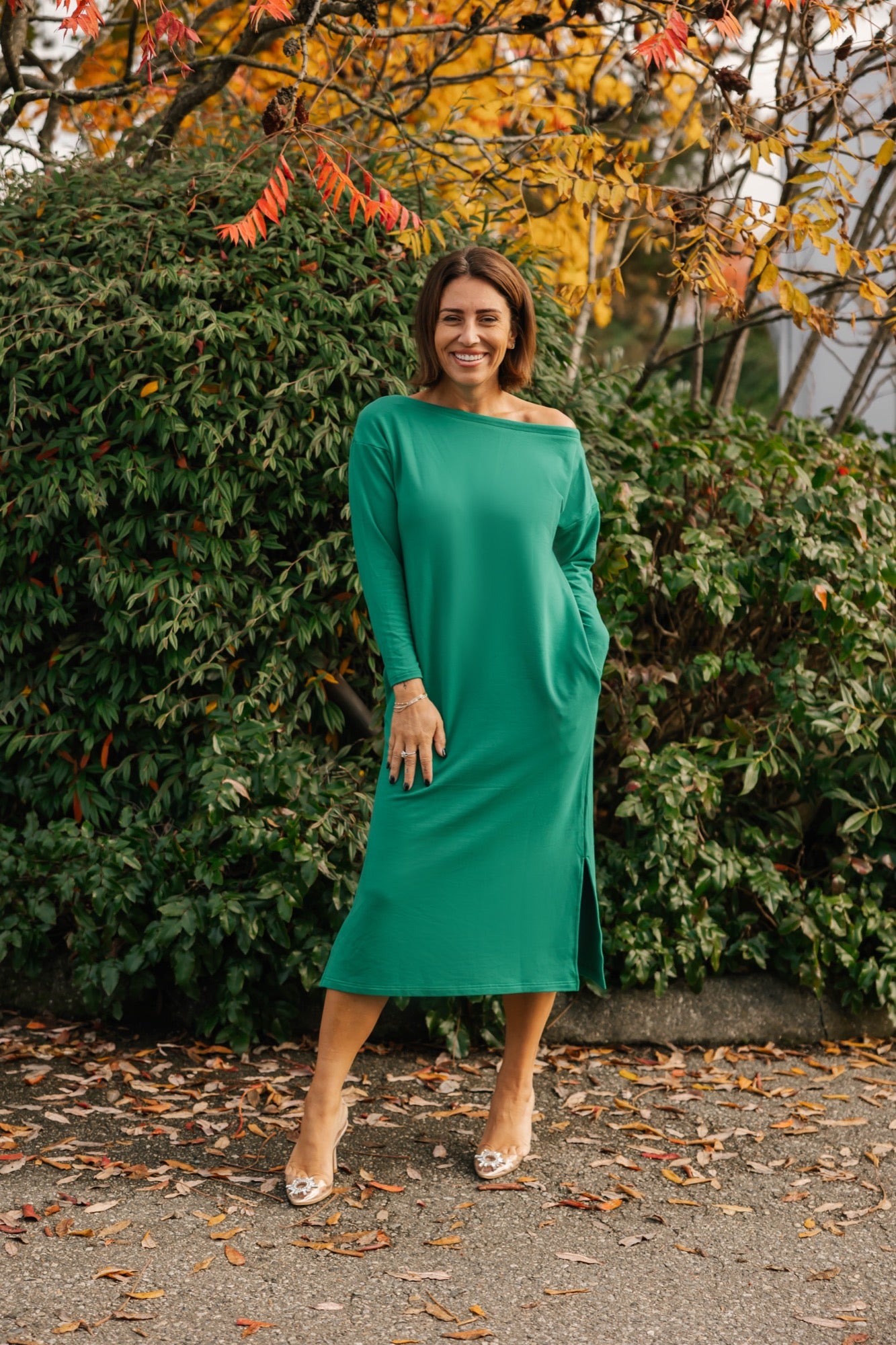 All Day Midi Dress in Holly Green