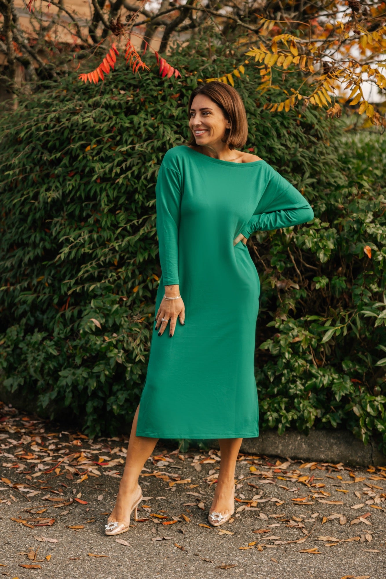 All Day Midi Dress in Holly Green