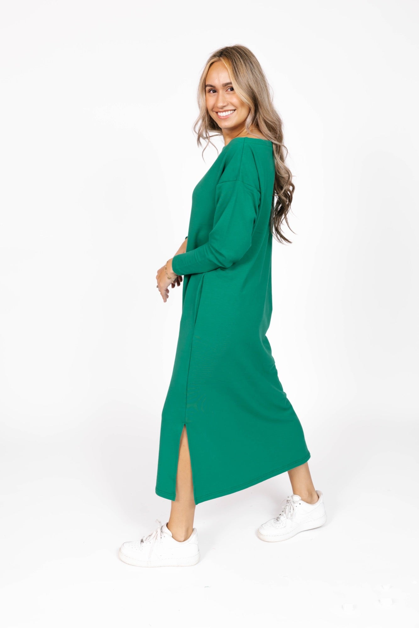 All Day Midi Dress in Holly Green