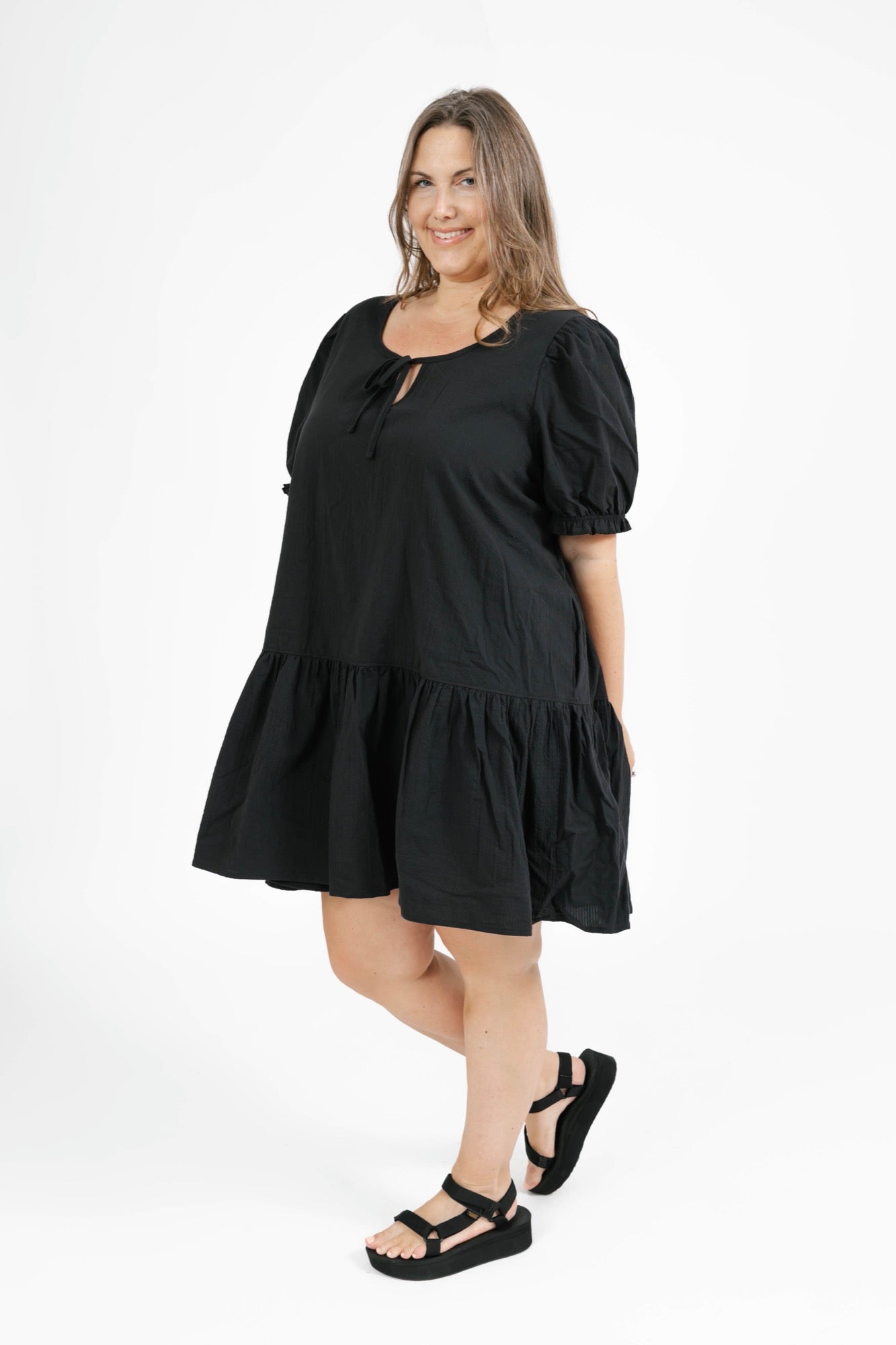 Amber Puff Sleeve Mini Dress in Midnight Black