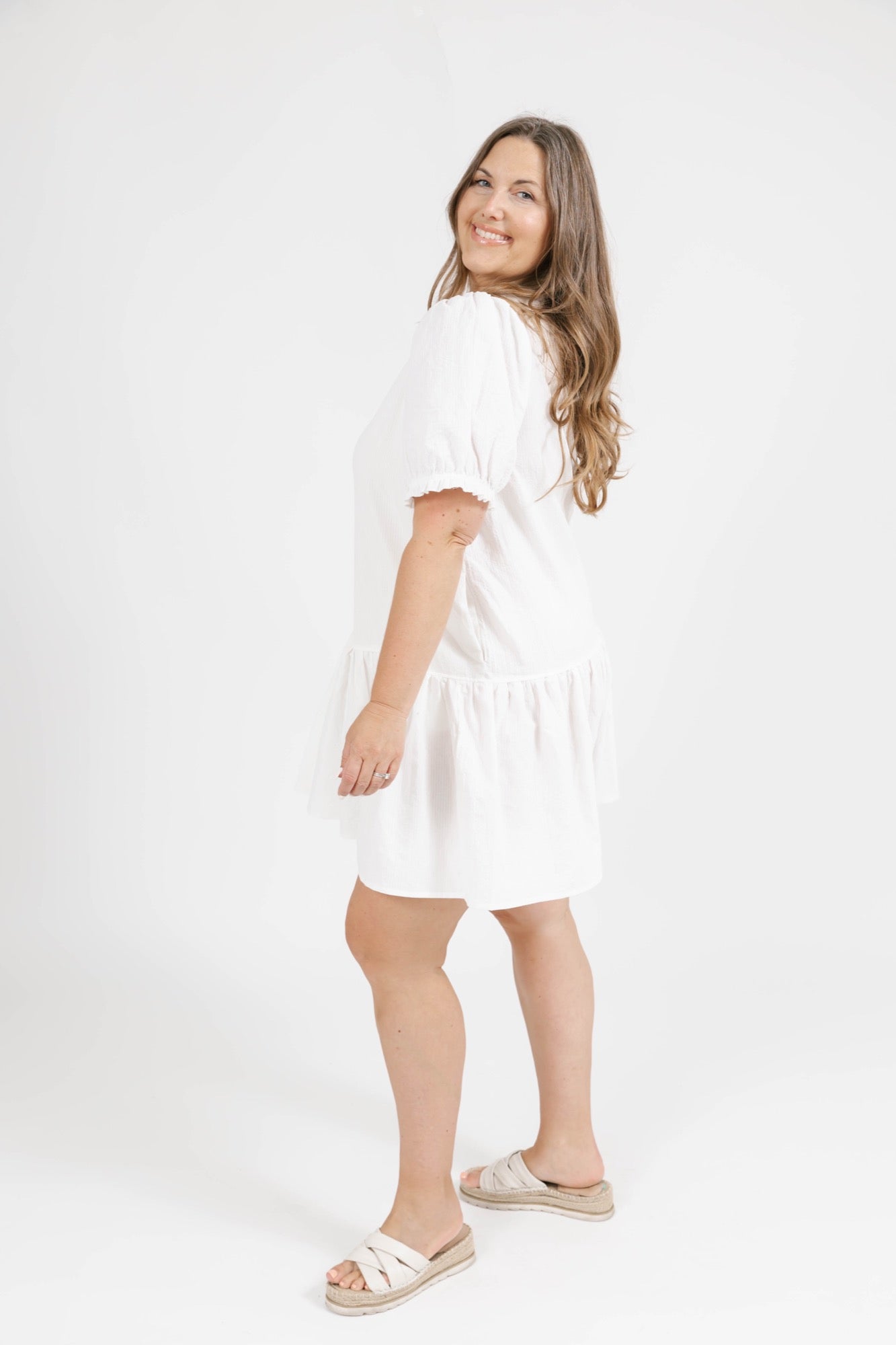 Amber Puff Sleeve Mini Dress in Ivory