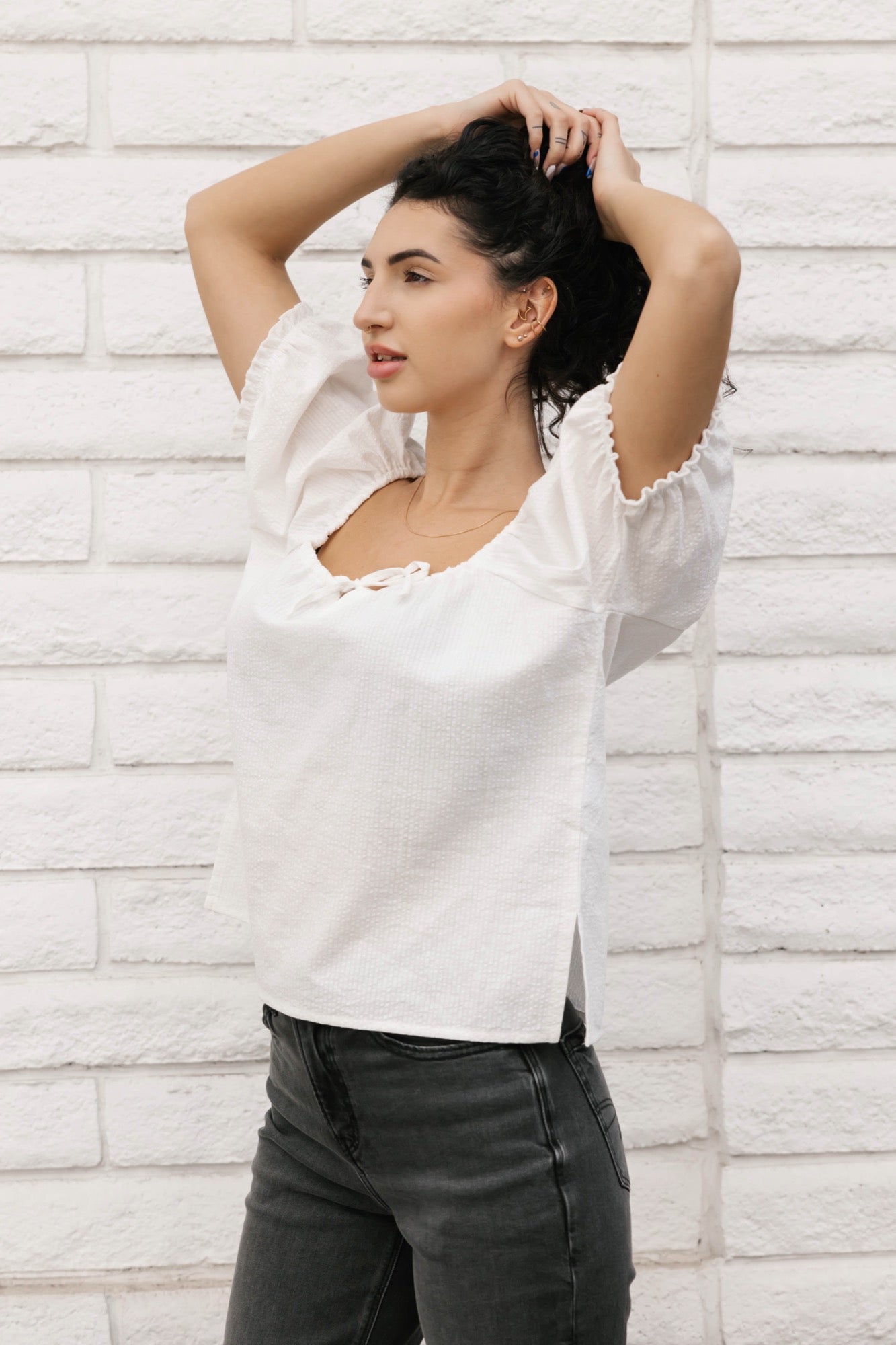 Amber Puff Sleeve Top in Ivory